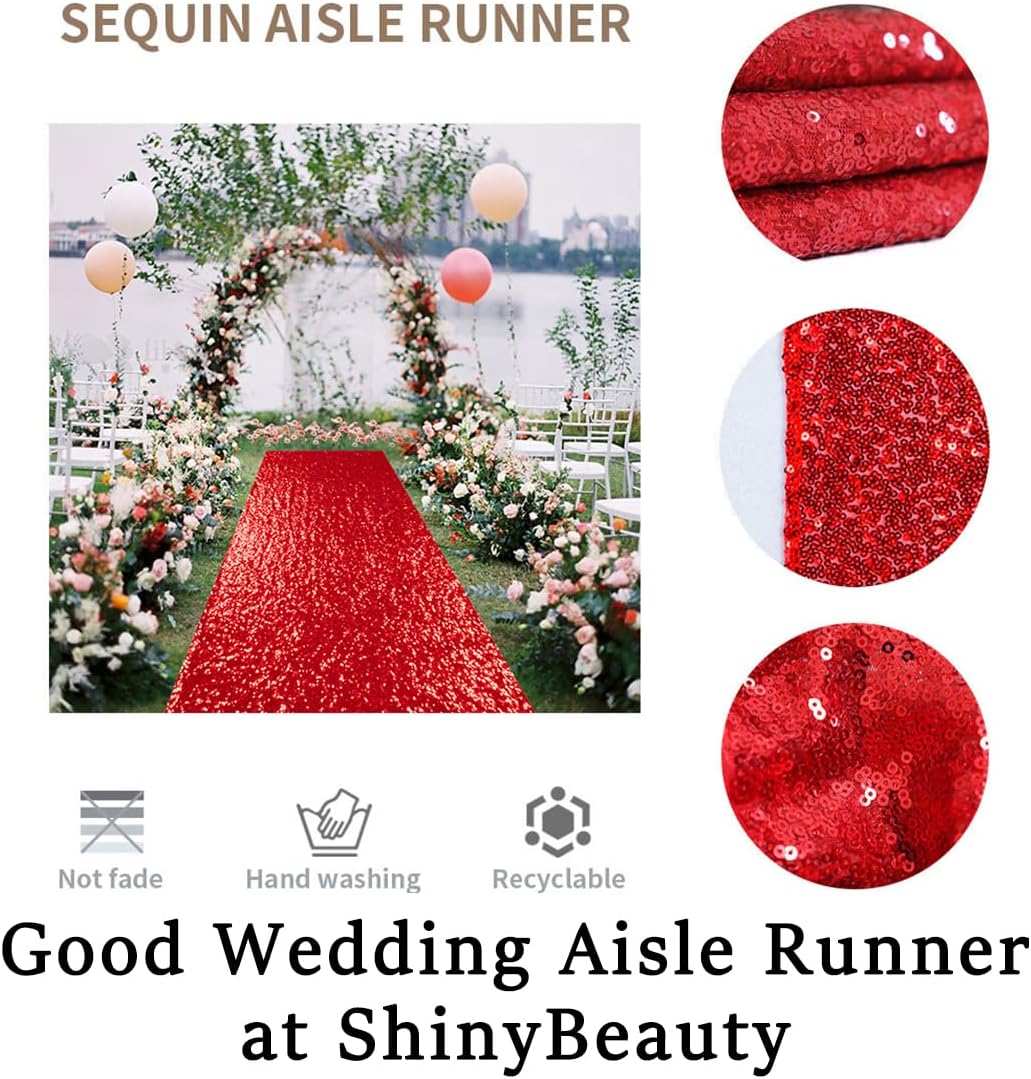 ShinyBeauty Red Sequin Aisle Runner 3FTx15FT