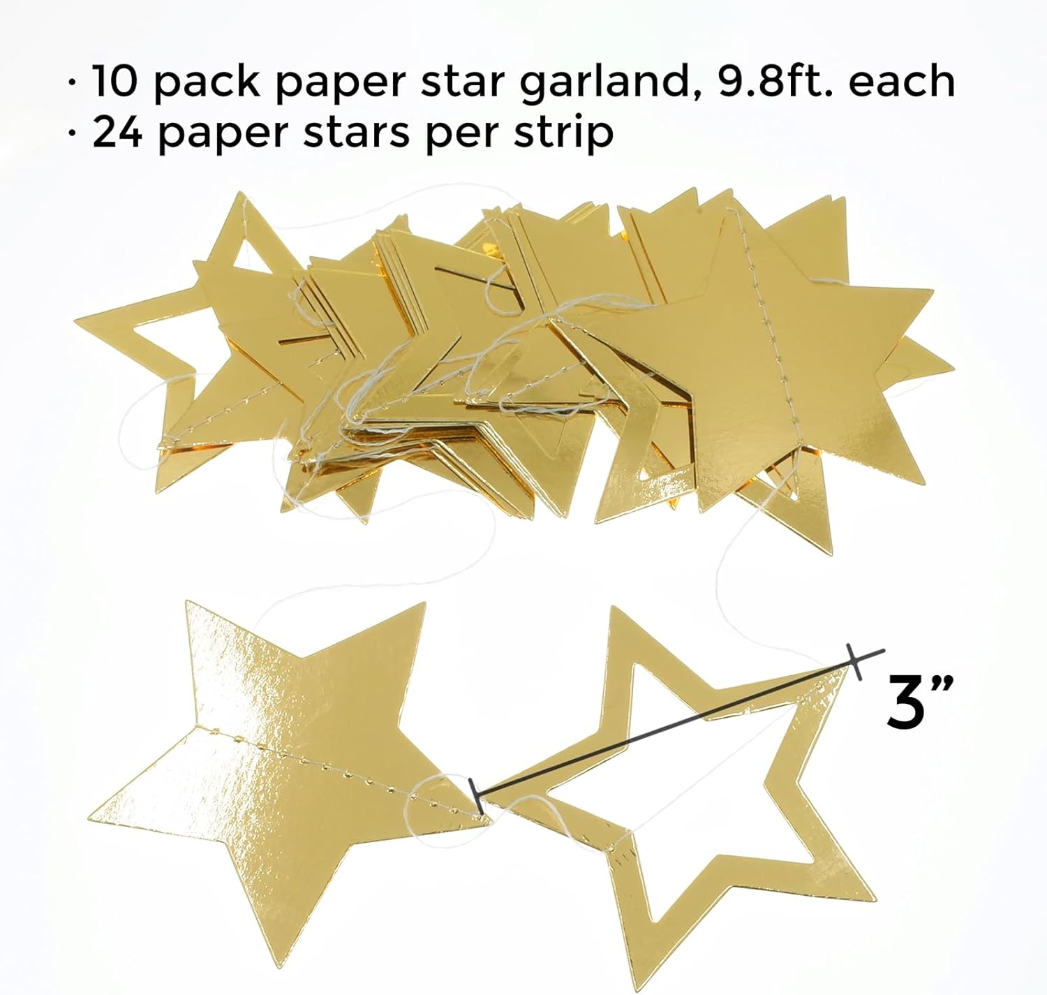 10 Pack Glitter Star Garland for Party Decorations