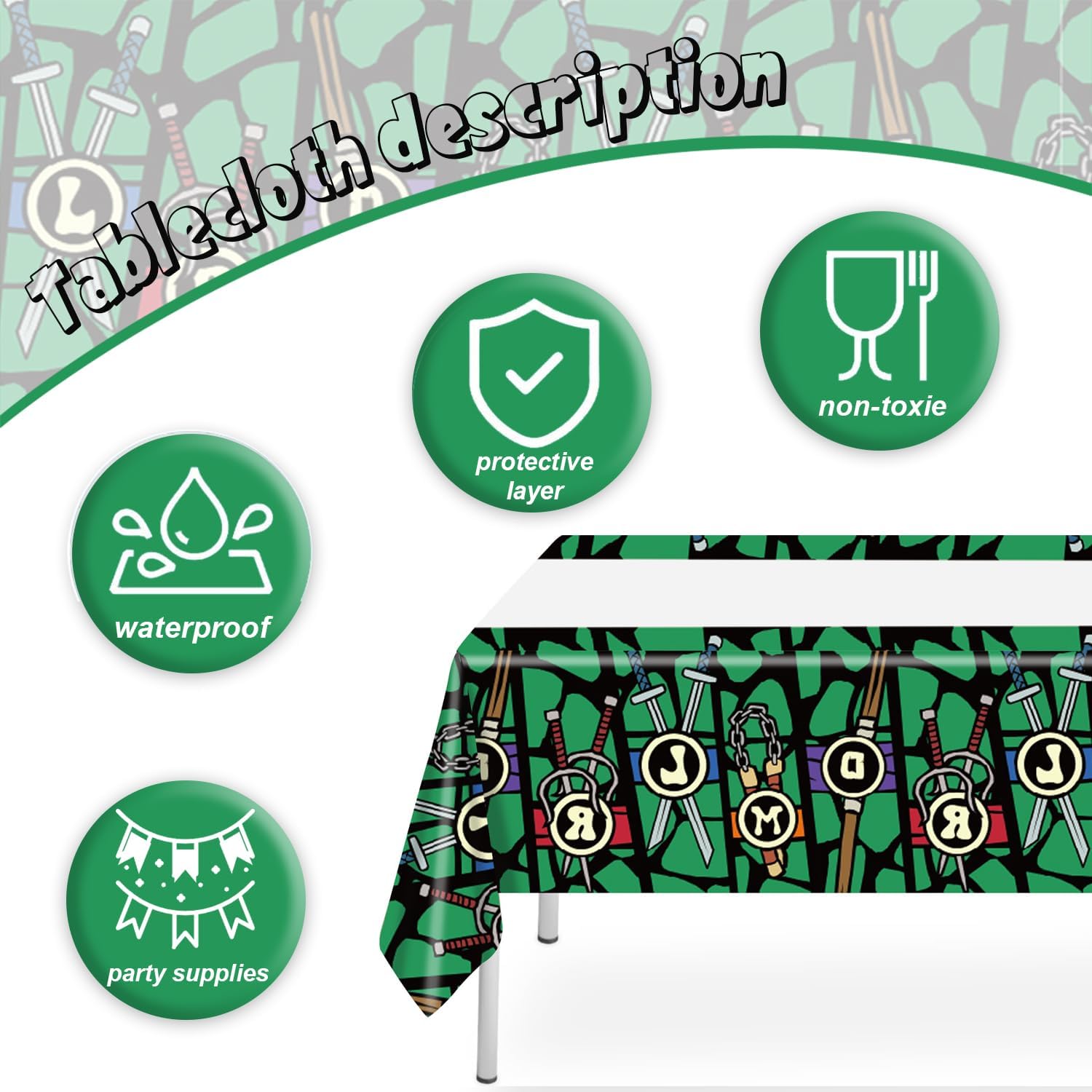 2Pcs Ninja Tablecloth Disposable Tablecover for Birthday Party and Baby Shower