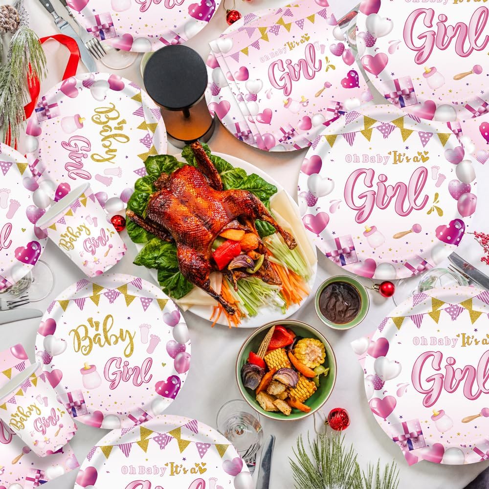 140 Pcs Baby Girl Party Decorations Plates Set Serves 20