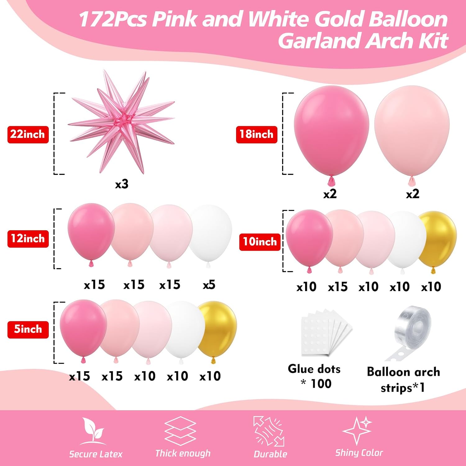 172 Pcs Pink Balloon Arch Kit for Party Decorations