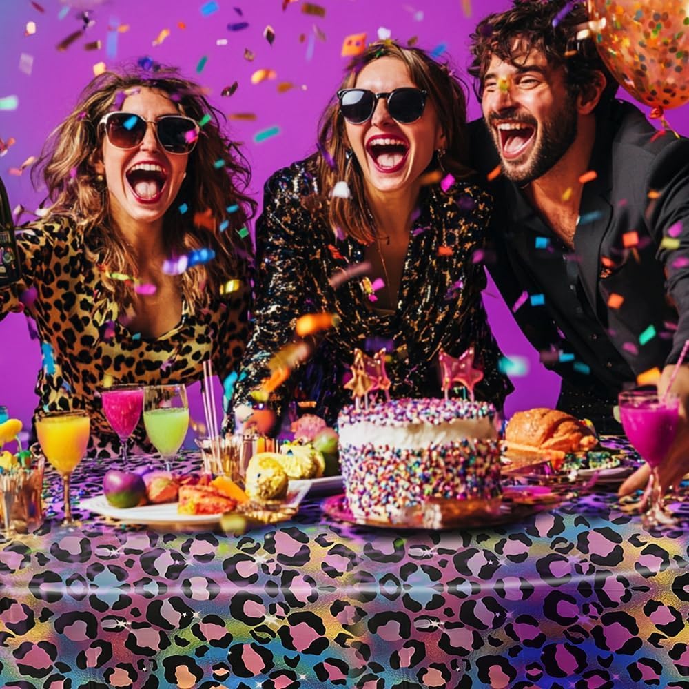 OQOQ Neon Cheetah Party Tablecloths 4 Pack 54x108 Inches