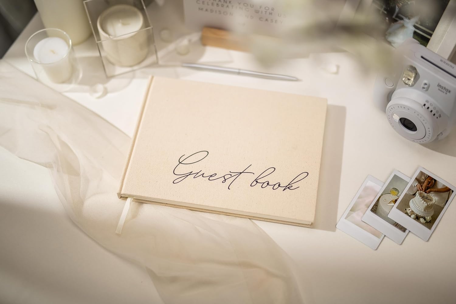 Cream Guest Book - 95x7 Linen Hardcover for Events