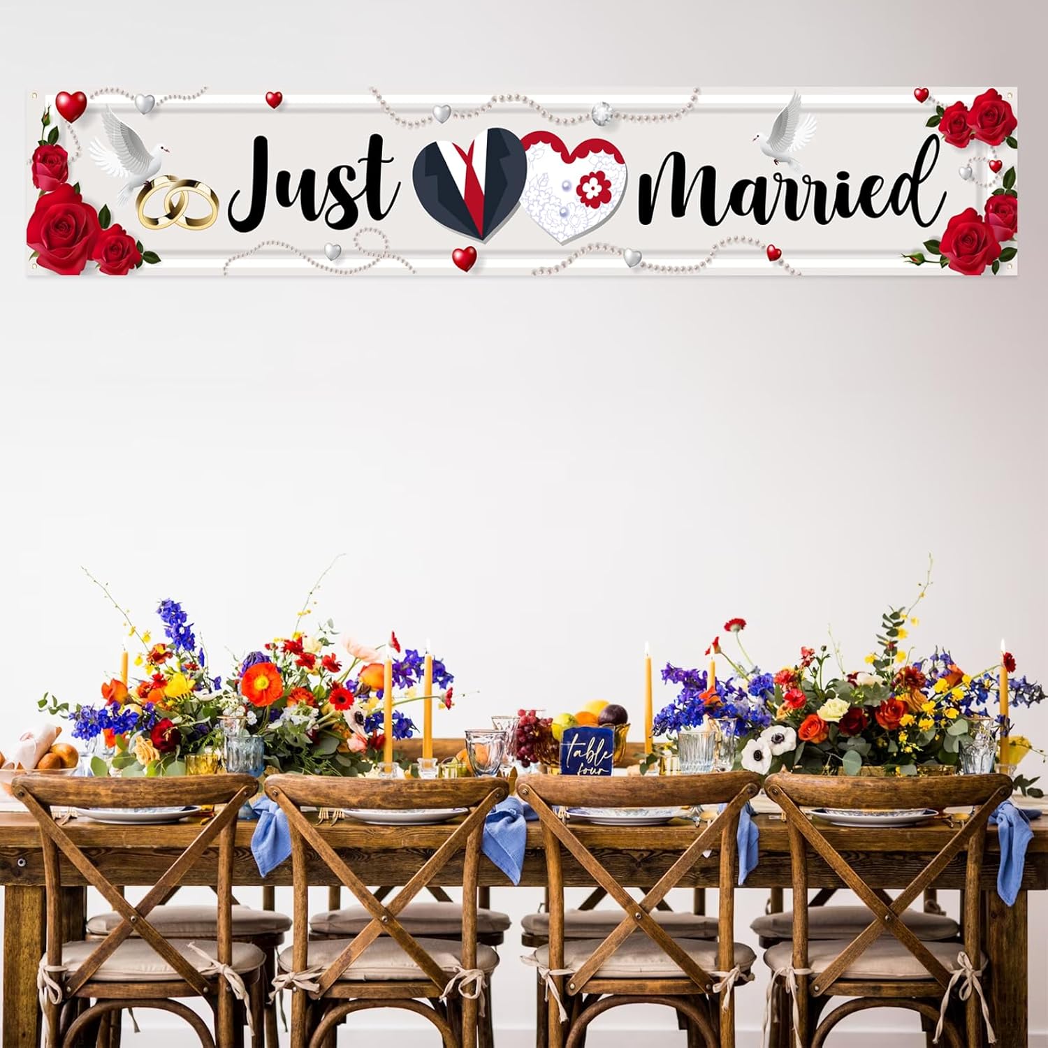 Labakita Large Just Married Banner for Wedding Ceremony Decorations