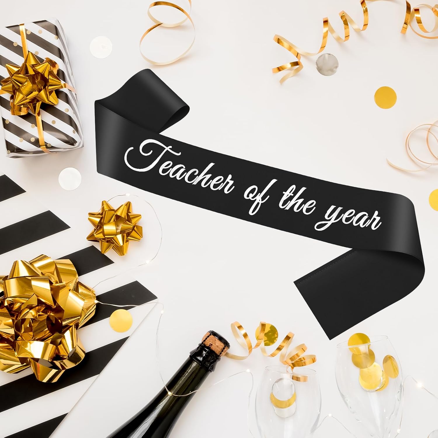Teacher Thank You Gifts Black Satin Sash for Men Women