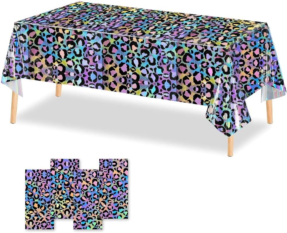 OQOQ Neon Cheetah Party Tablecloths 4 Pack 54x108 Inches