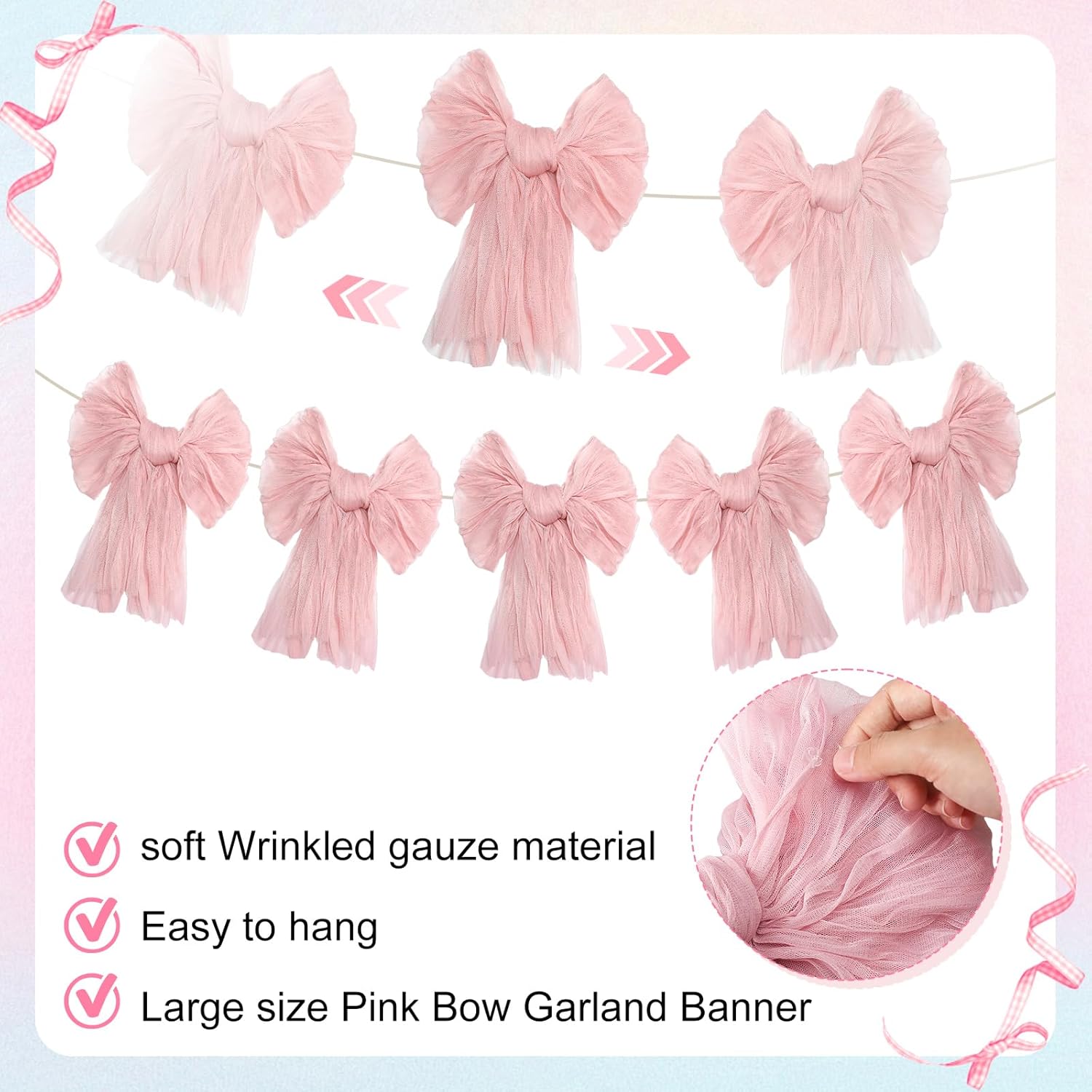 Pink Bow Garland Banner for Coquette Birthday Party Decor