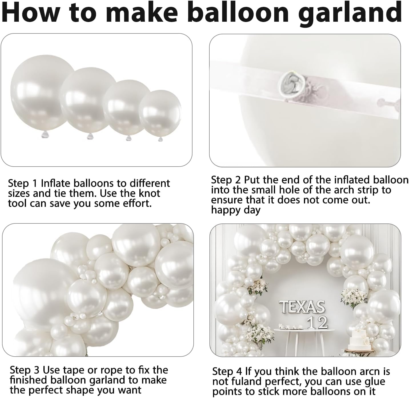 Pearl White Balloons Arch Kit with Different Sizes