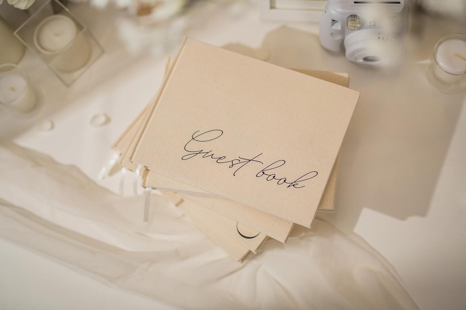 Cream Guest Book - 95x7 Linen Hardcover for Events