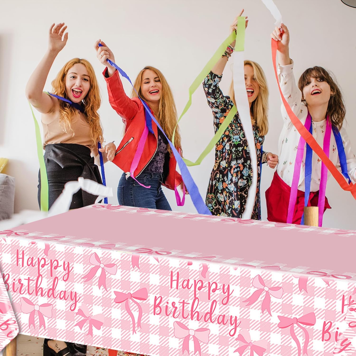 MAYSUN 3 Pcs Pink Bow Tablecloth for Birthday Parties