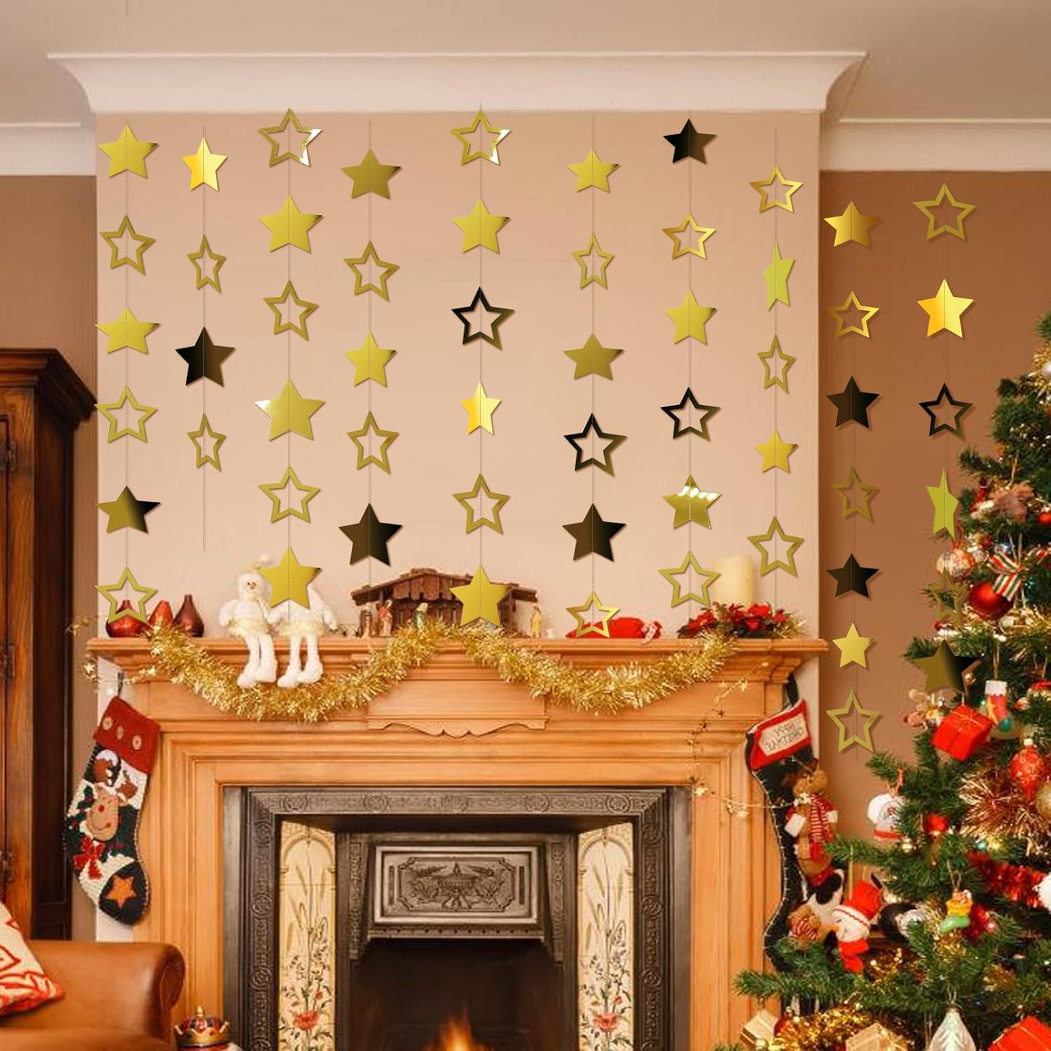 10 Pack Glitter Star Garland for Party Decorations