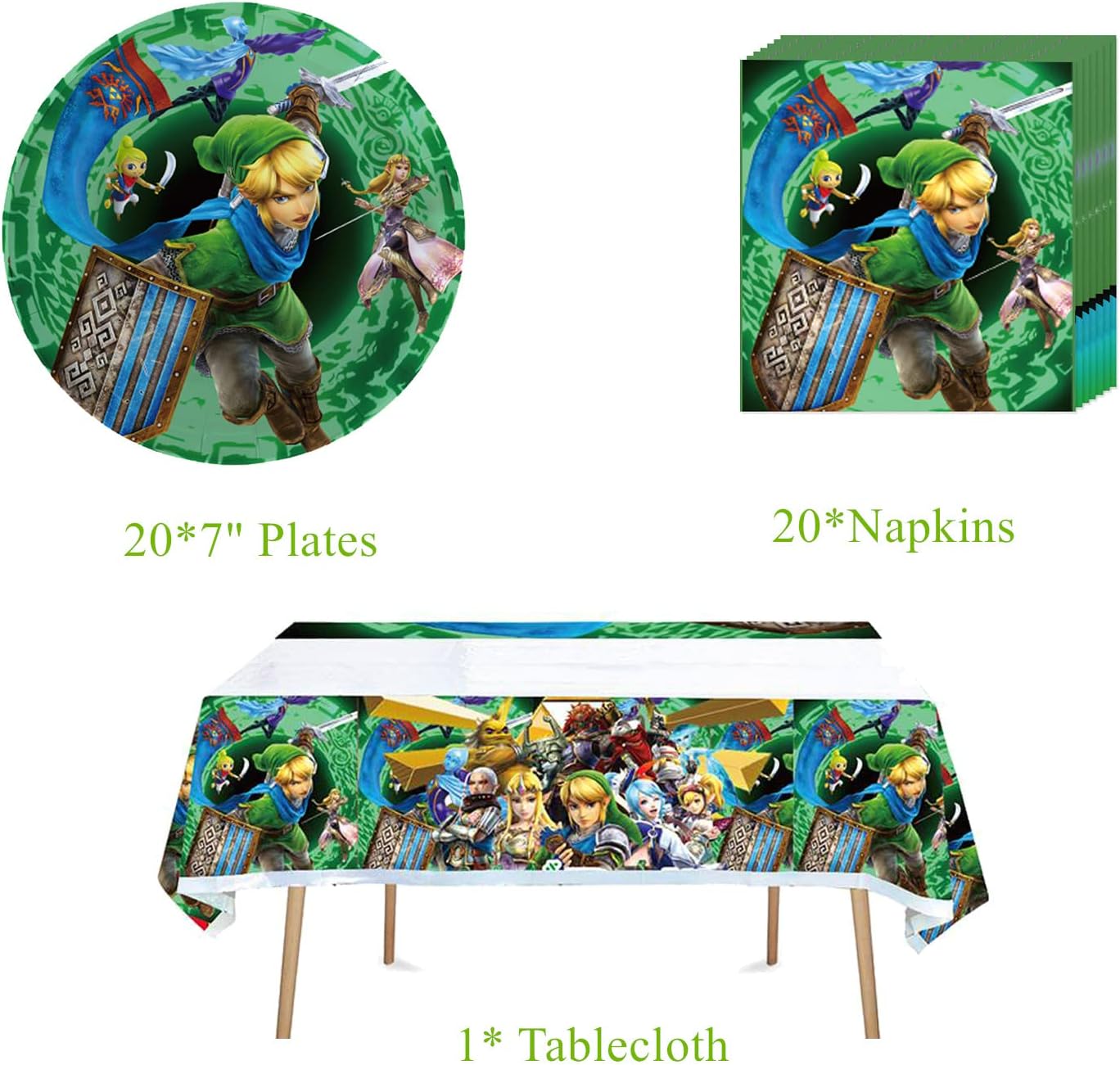 Lamden Zel-da Game Party Tableware Set with Birthday Banner and Tablecloth