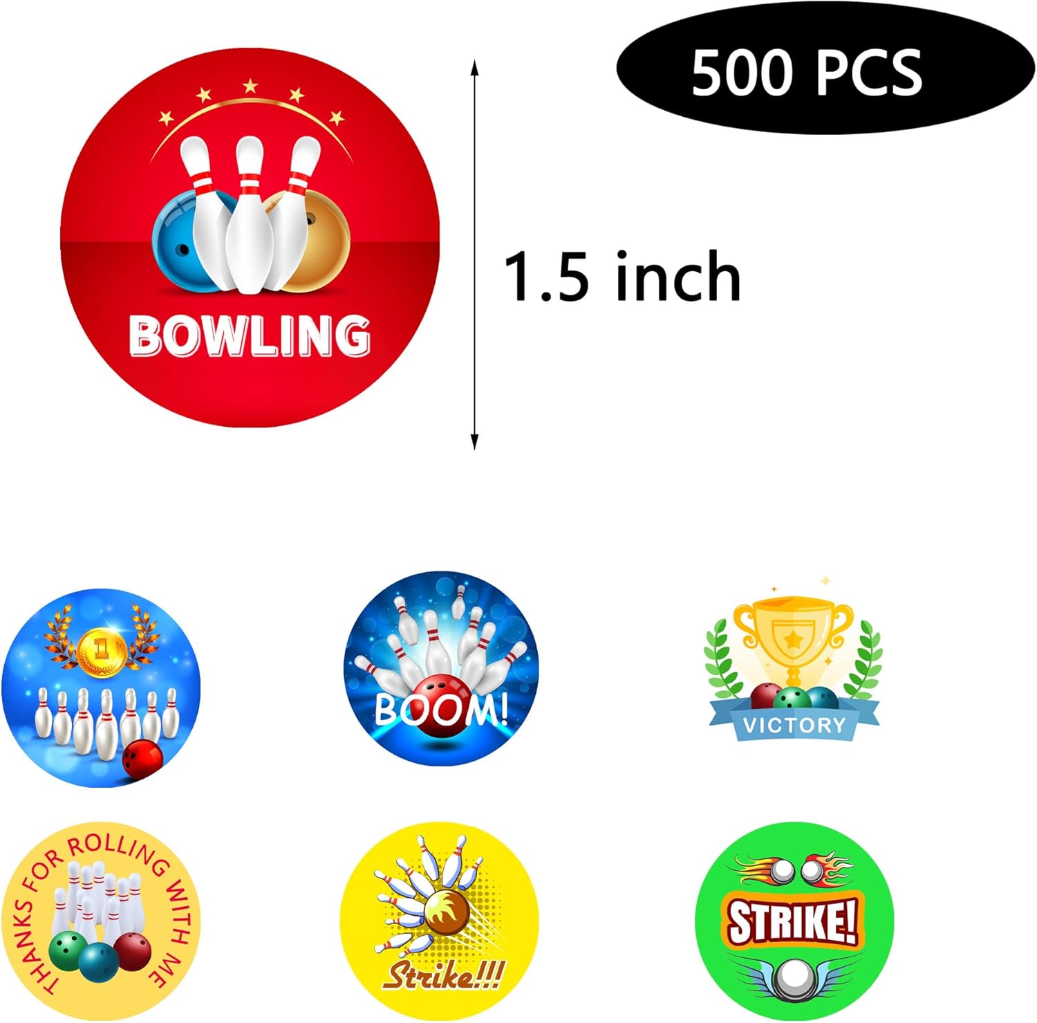 Oringaga 500 Piece Bowling Decor Labels Roll Stickers