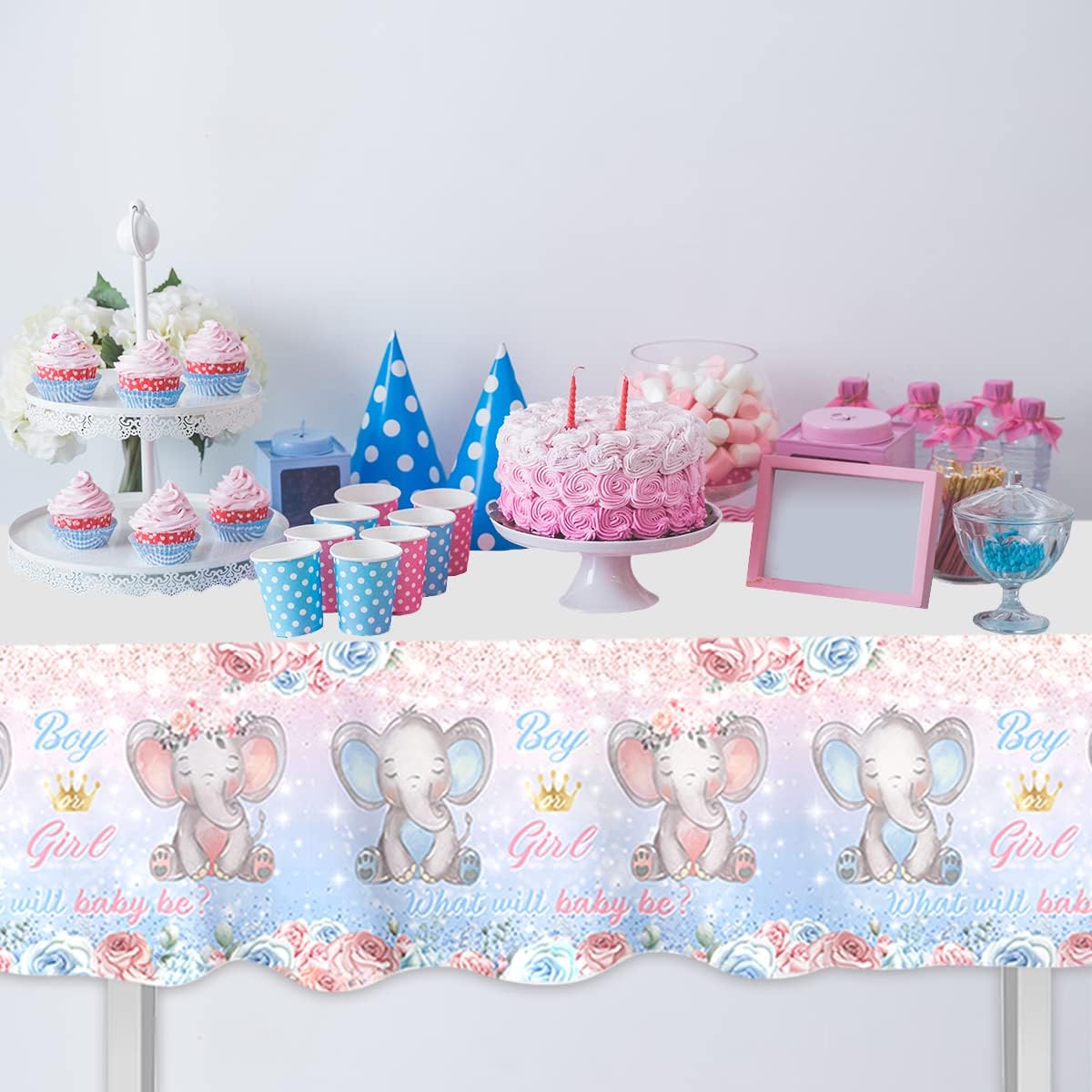 CMUSKO 3Pcs Elephant Gender Reveal Tablecloths