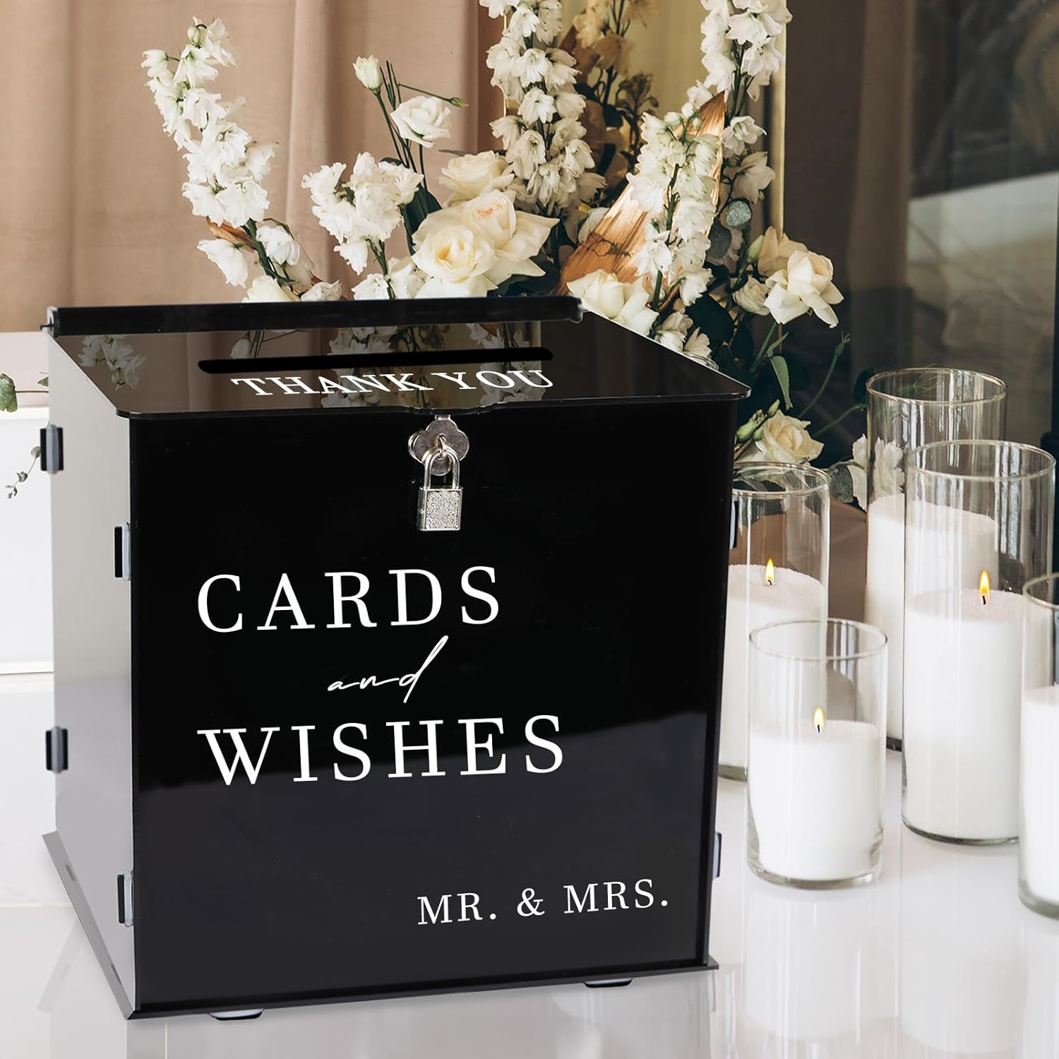 Black Acrylic Card Box with Slot and Lock