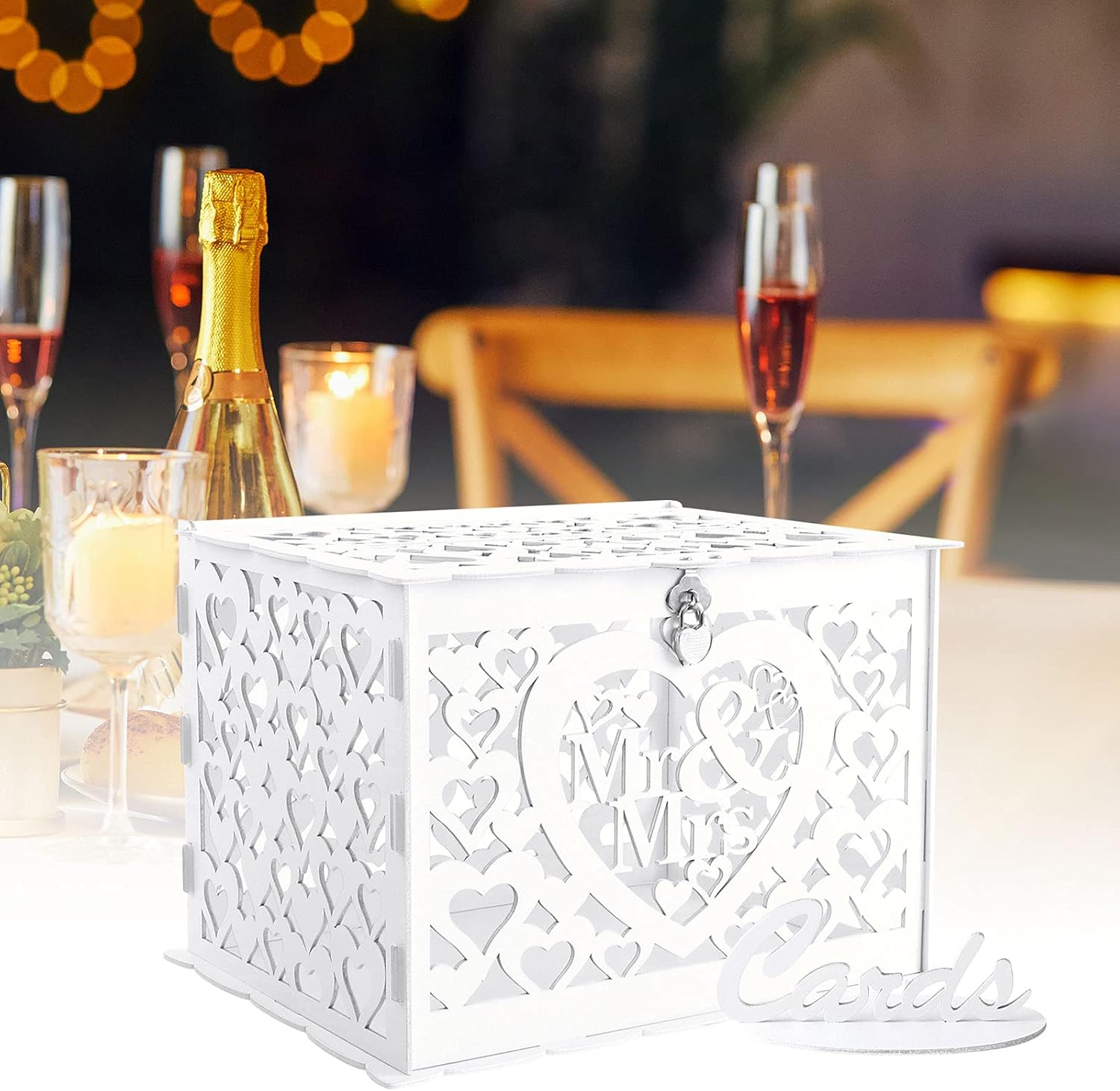 Ywlake Wedding Card Box Holder with Sign Mr Mrs Style