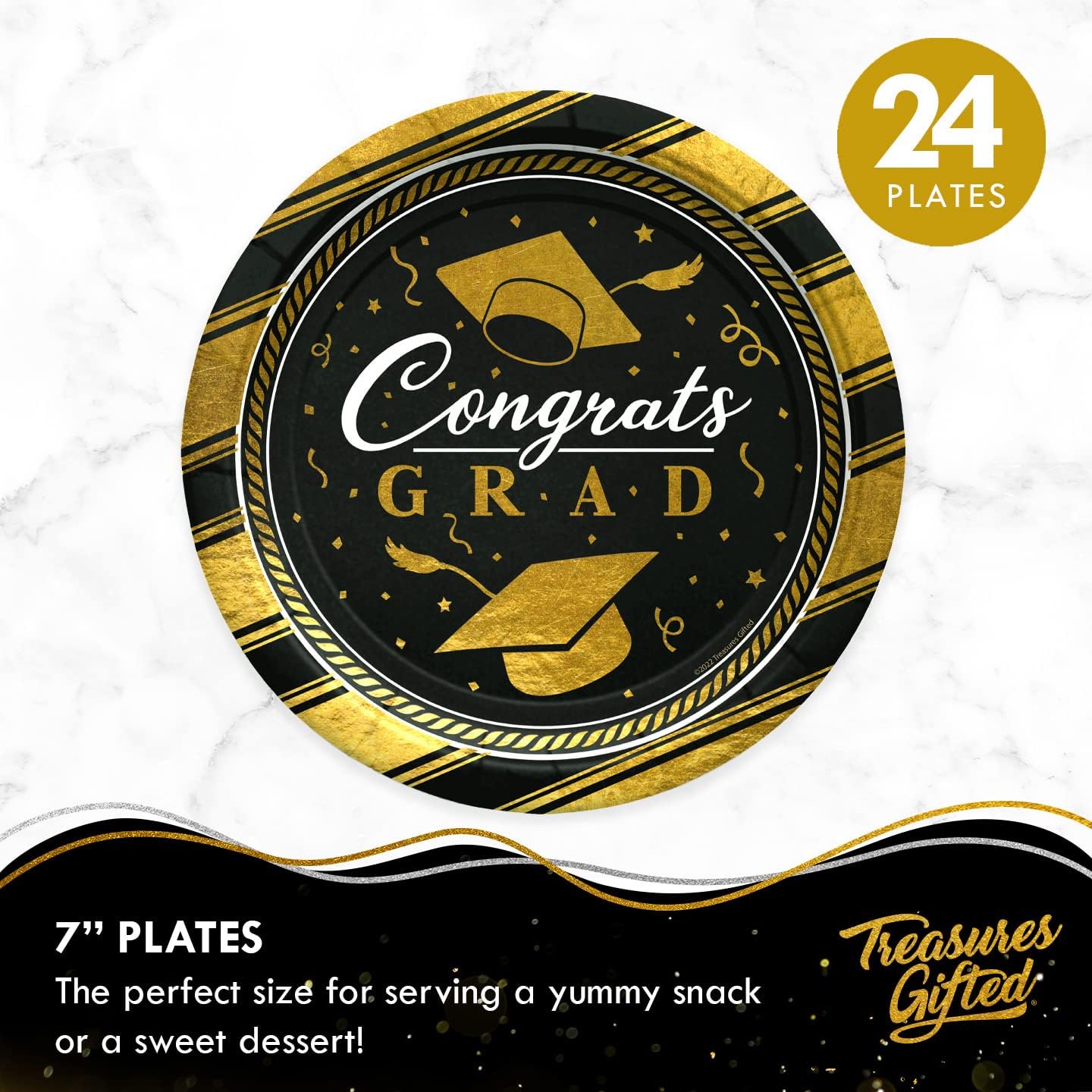 Treasures Gifted Gold Graduation Decor Set - 24 Piece Party Pack