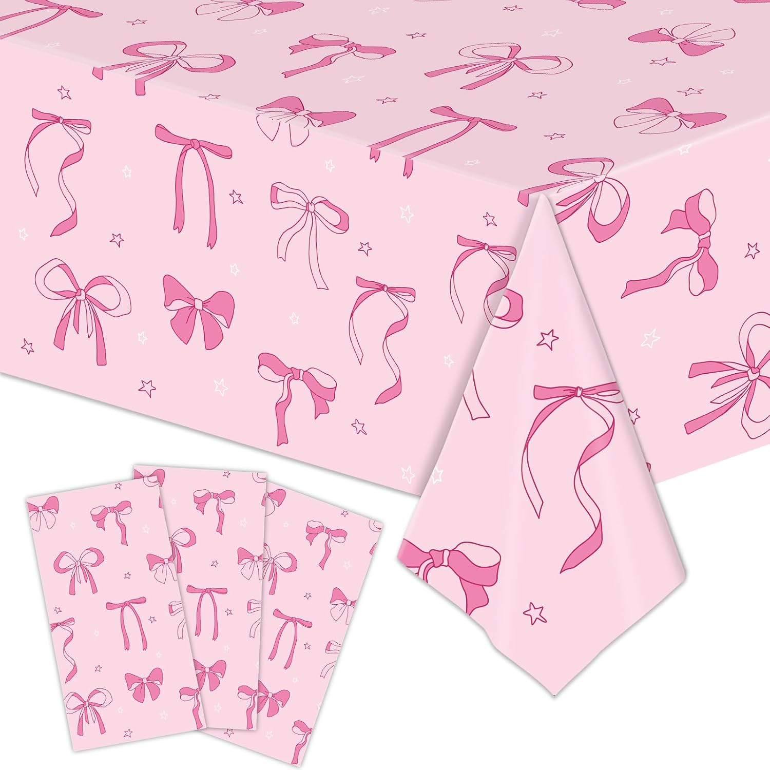 3pcs Pink Bow Tablecloth for Birthday Baby Shower Decorations