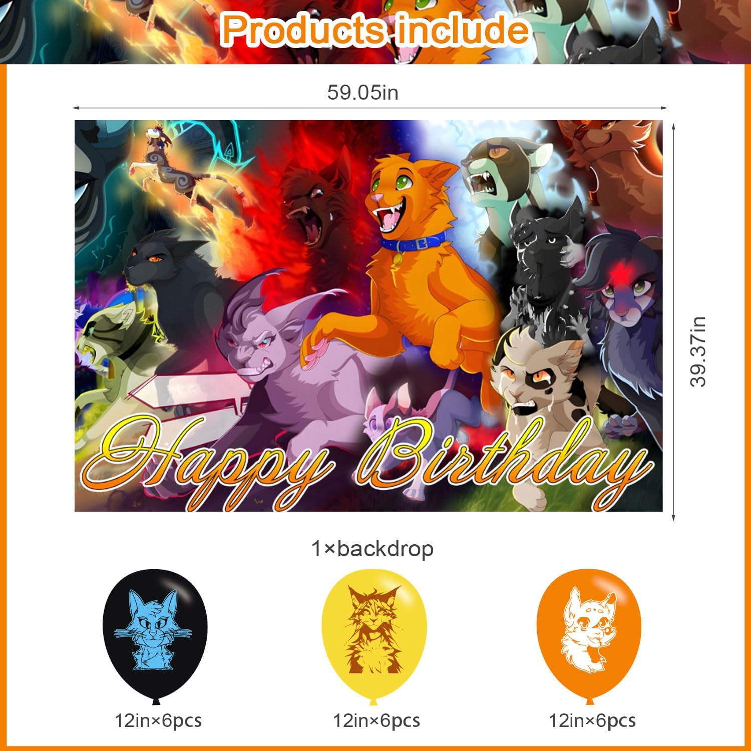 Warriors Cats Birthday Backdrop with Balloons