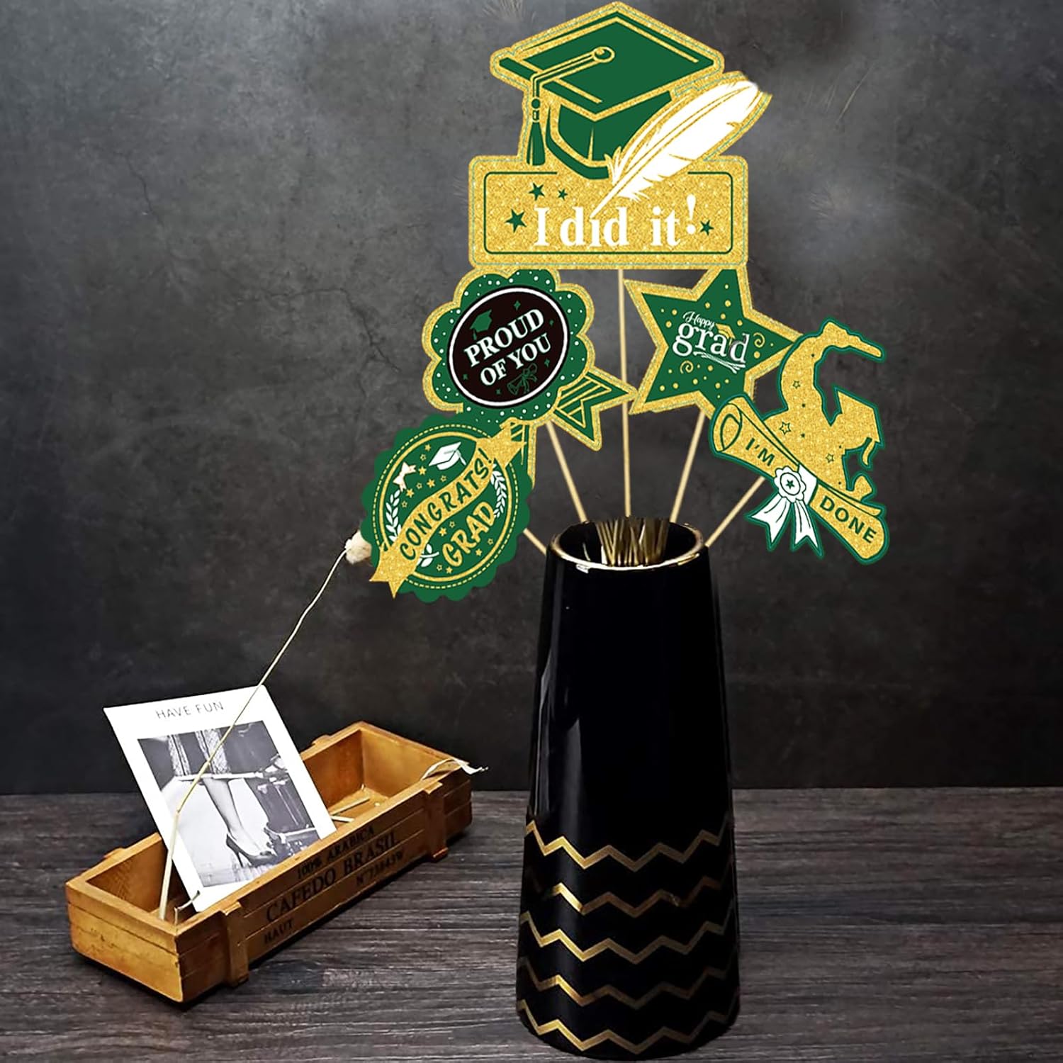 Green Gold Graduation Centerpieces 2024 24Pcs Table Decorations