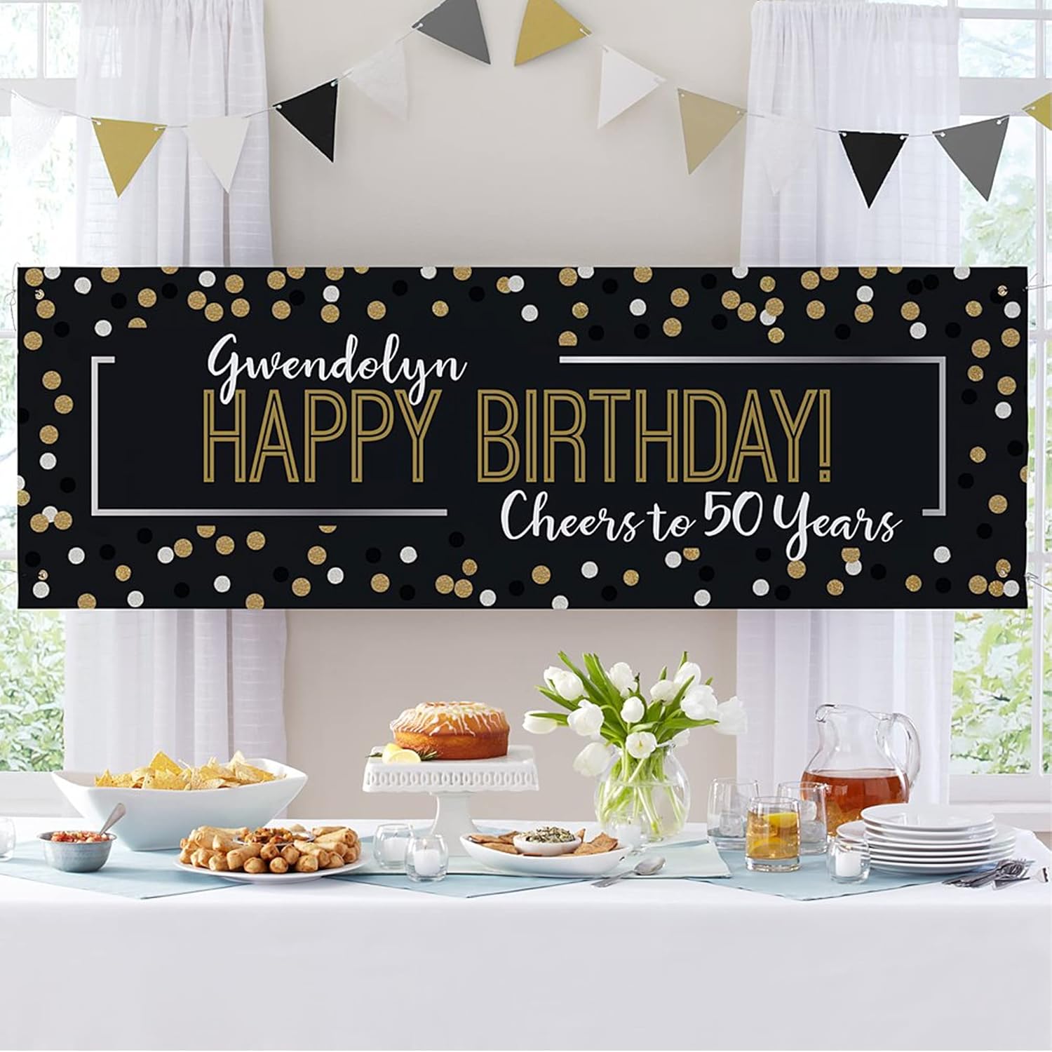 Lets Make Memories Personalized Banner - 6 ft Black Gold