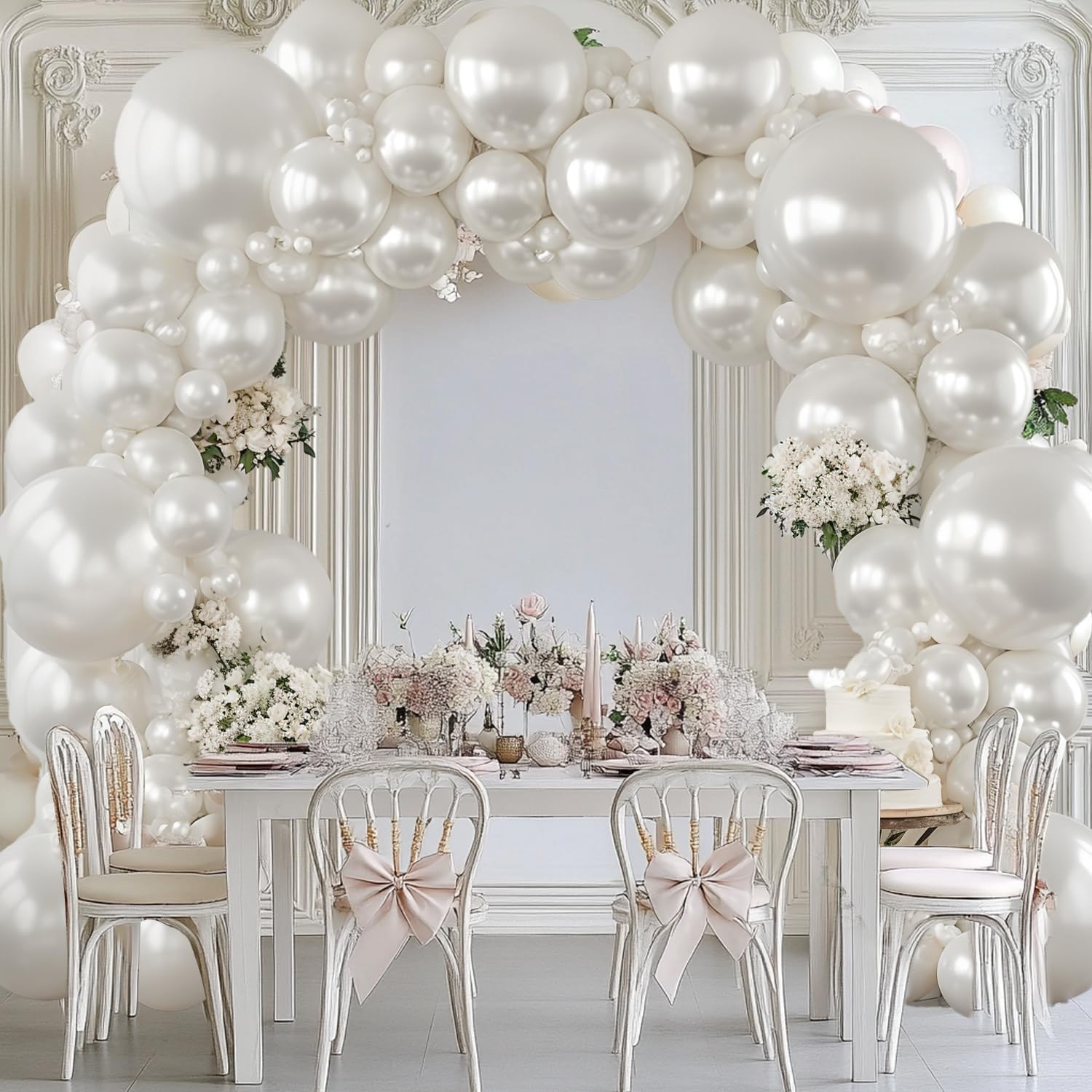 Pearl White Balloons Arch Kit with Different Sizes