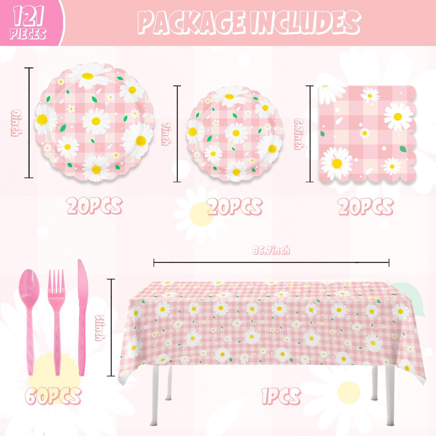 121Pcs Daisy Birthday Party Decorations Set