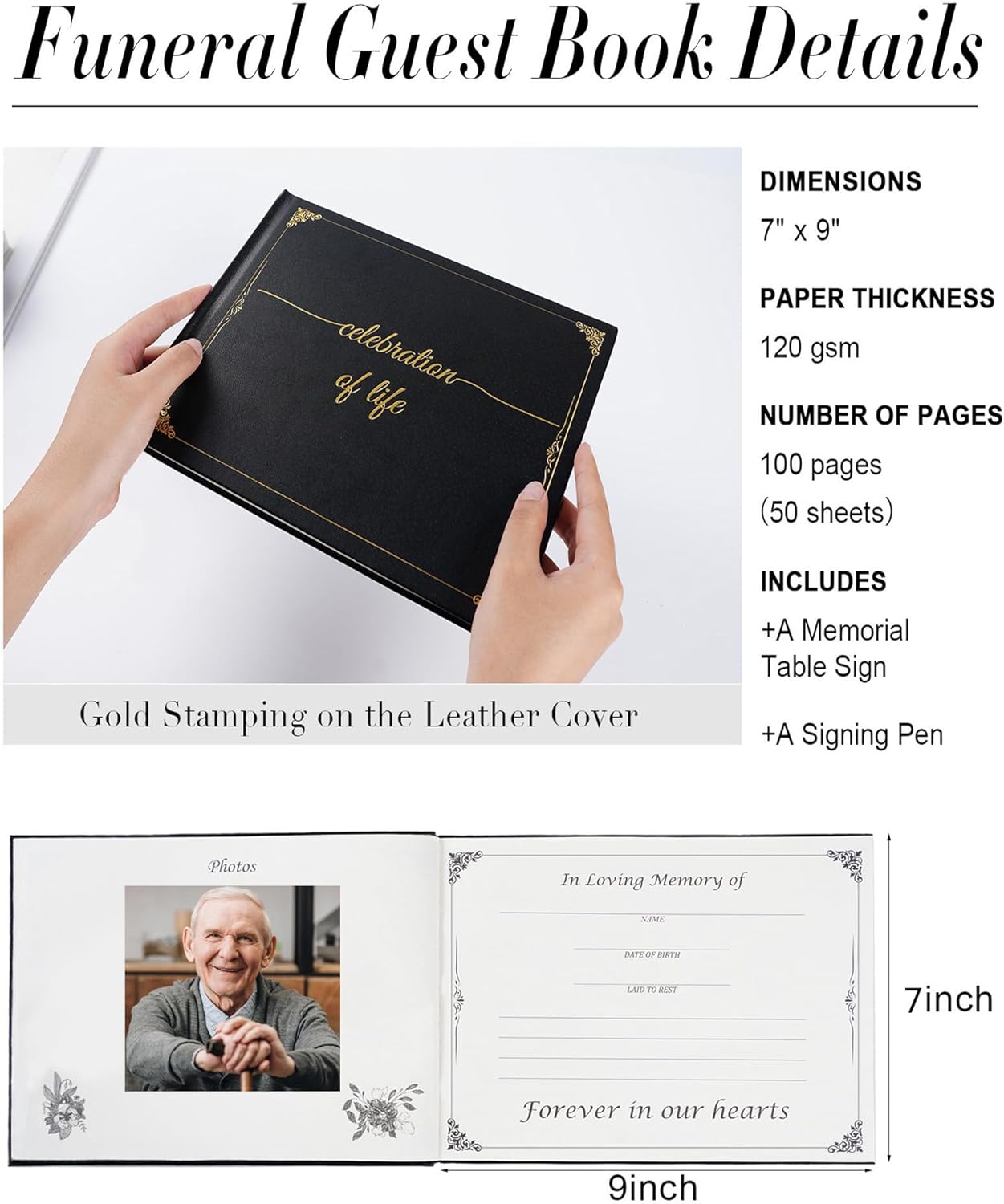 C2U Celebration of Life Guest Book with Memory Table Sign and Pen