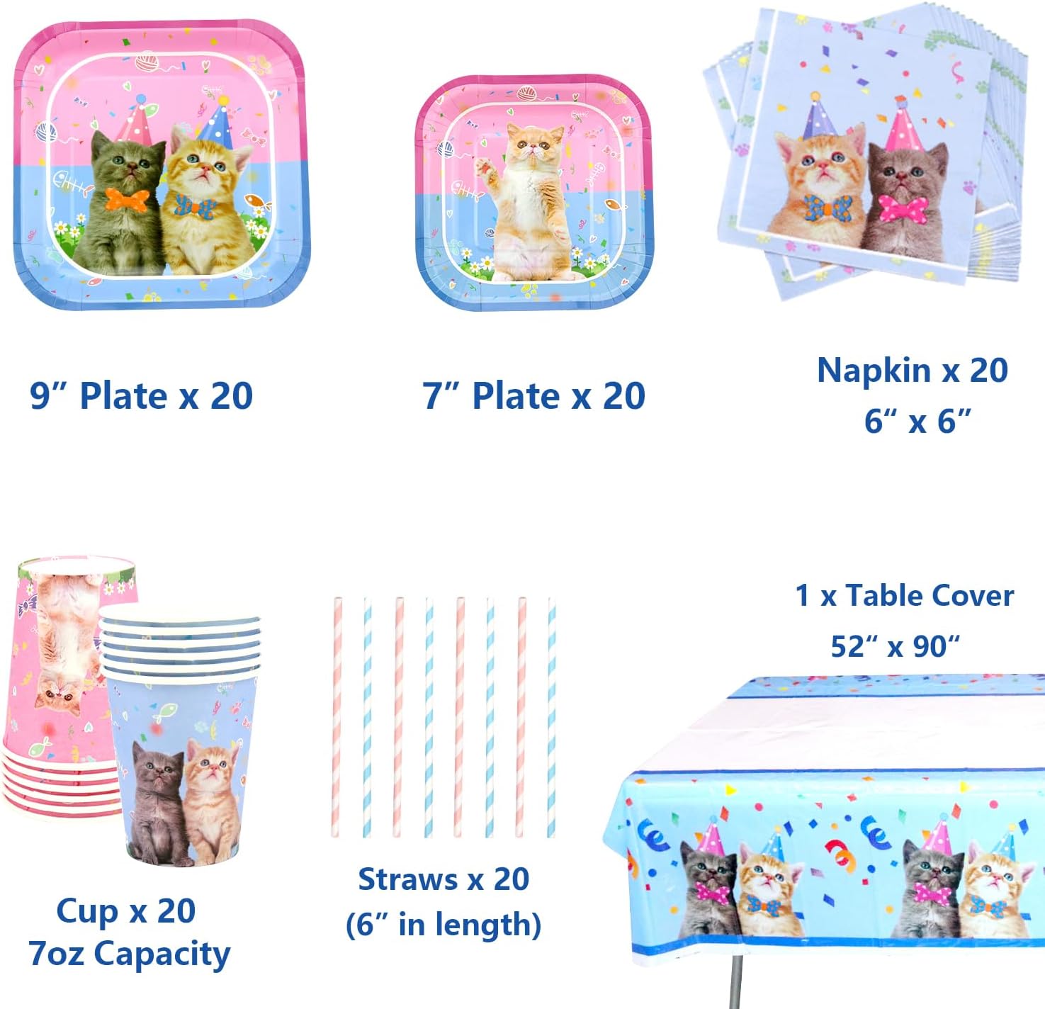 LSJDEER Cat Party Tableware Set for 20 Guests