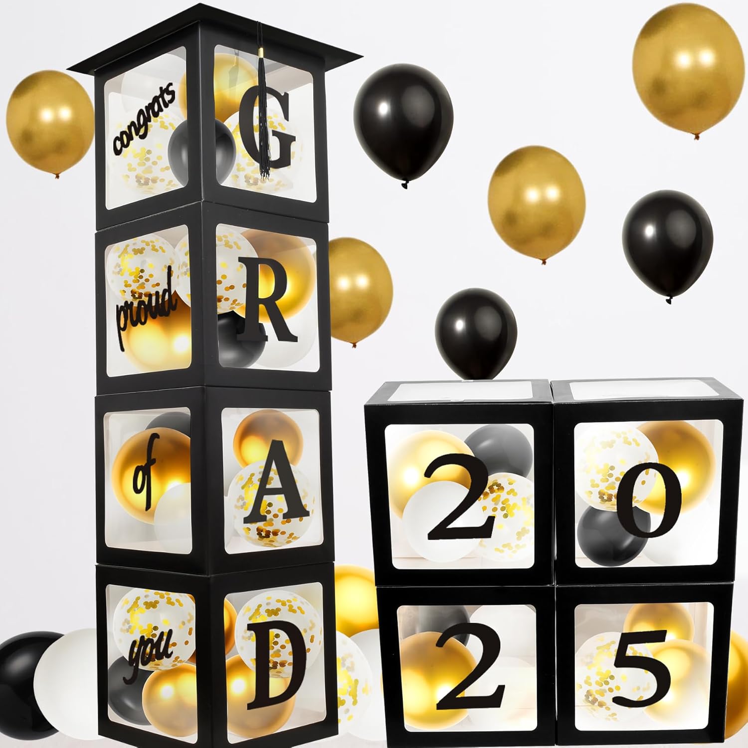 2025 Graduation Decorations Balloon Boxes with Cap Topper Kit