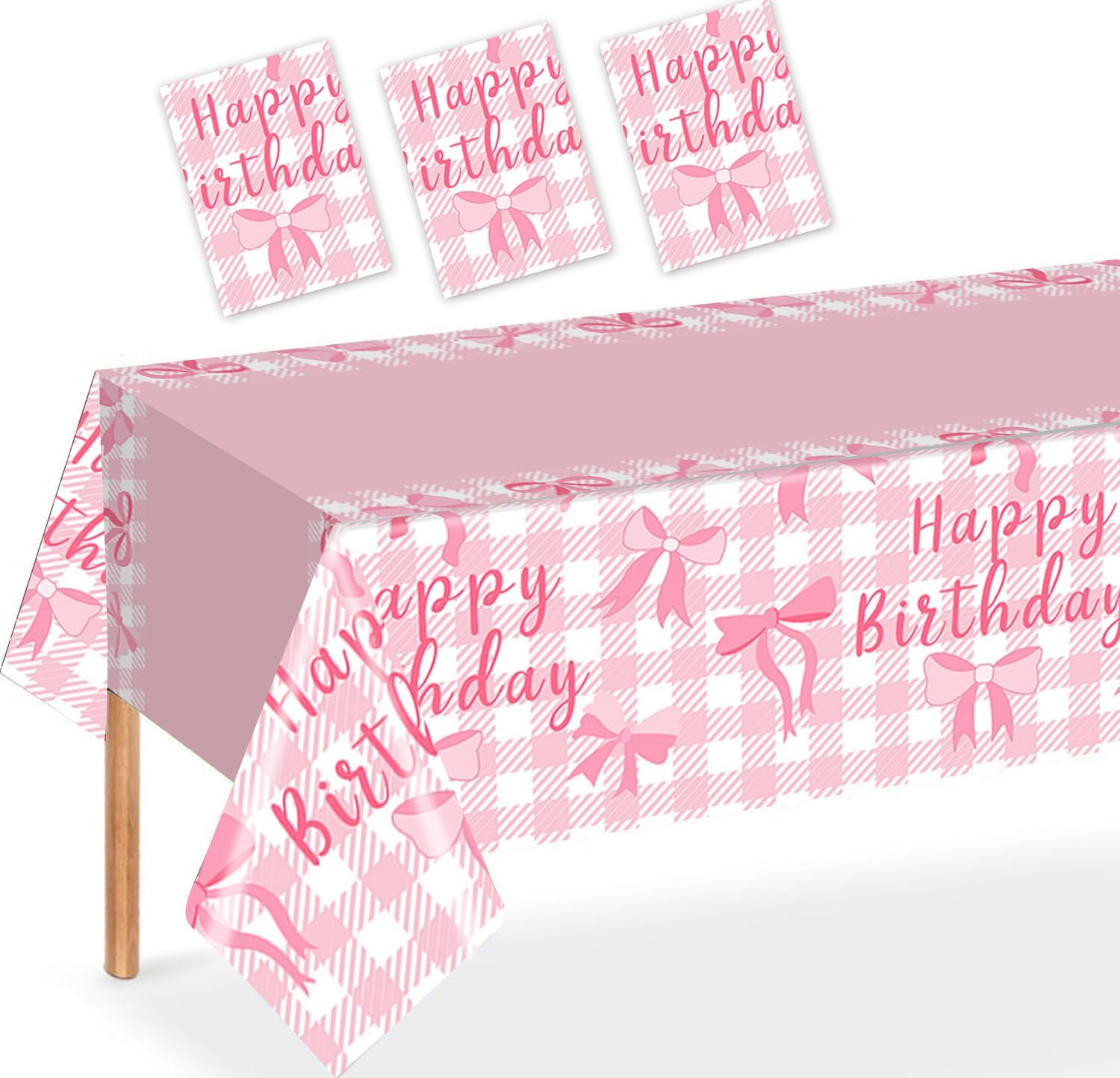 MAYSUN 3 Pcs Pink Bow Tablecloth for Birthday Parties