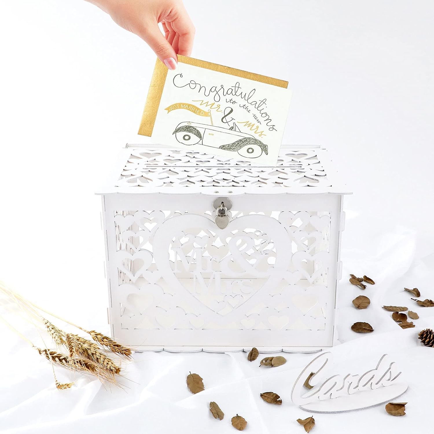 Ywlake Wedding Card Box Holder with Sign Mr Mrs Style