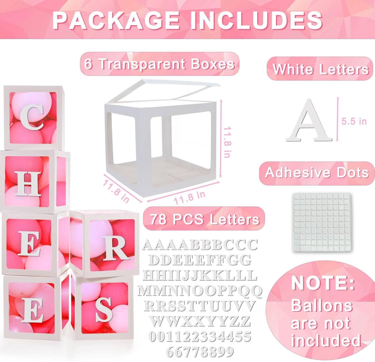 White Transparent Balloon Boxes With 78 Letters 6PCS