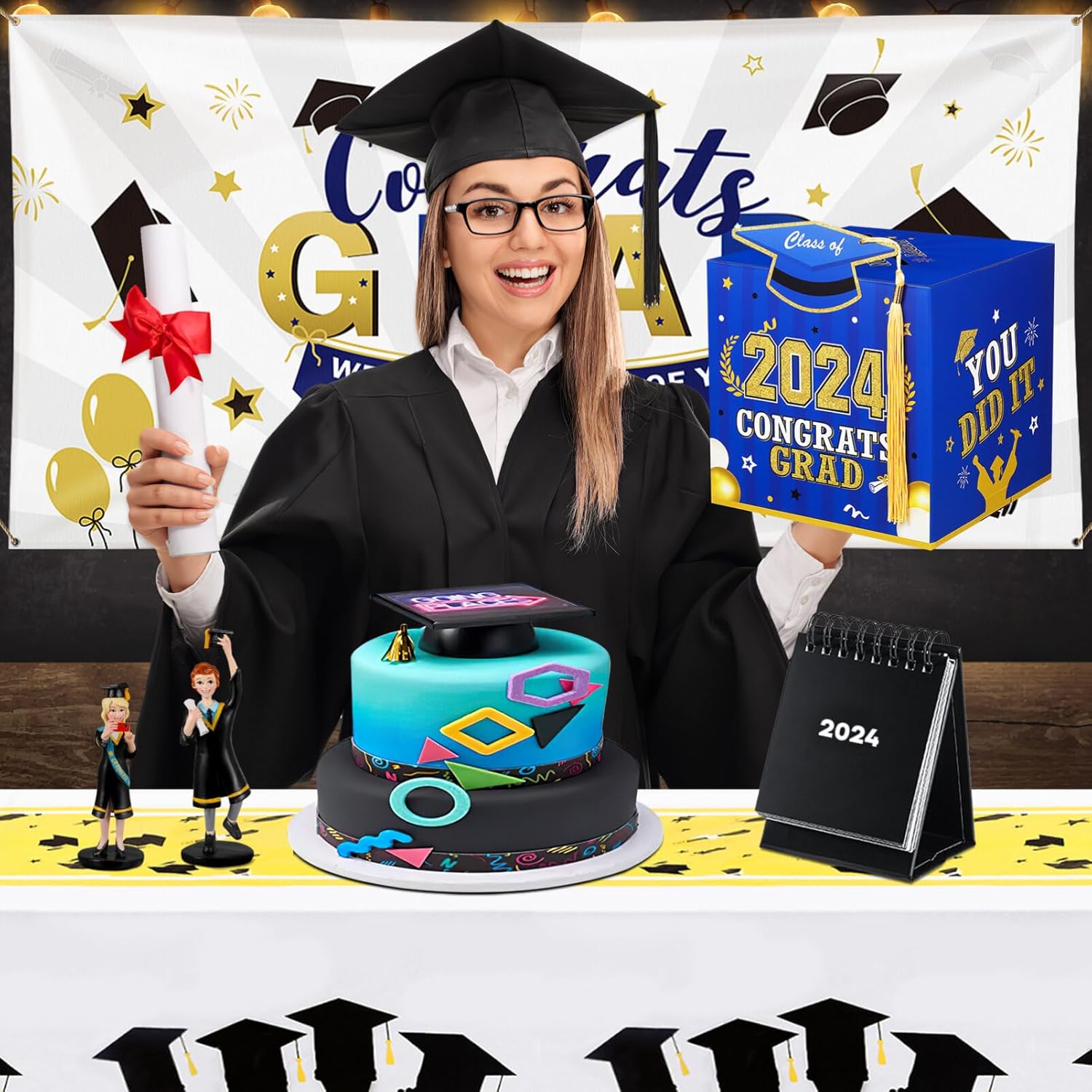 PRETYZOOM Graduation Card Box with Tassel - Blue