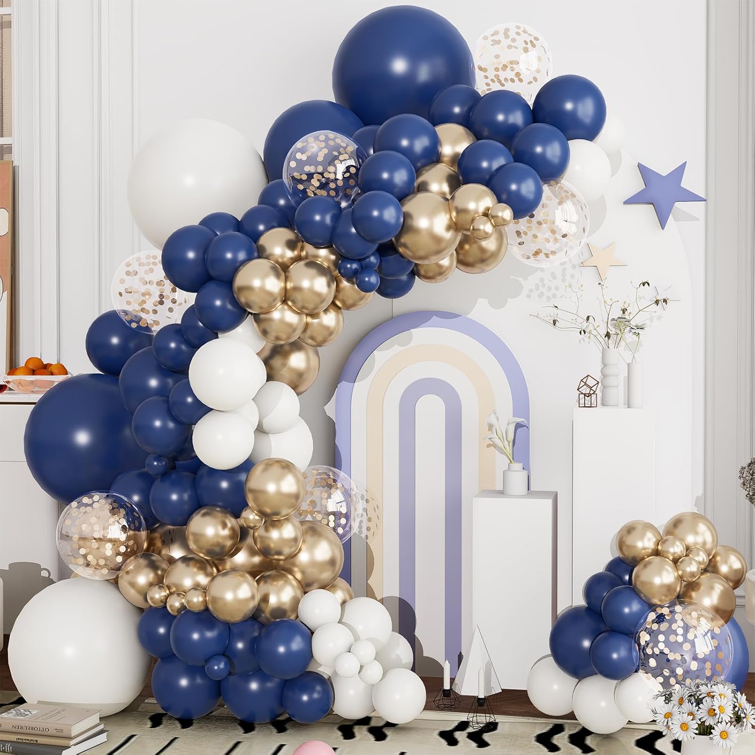Navy Blue Gold Balloons Arch Kit 134pcs