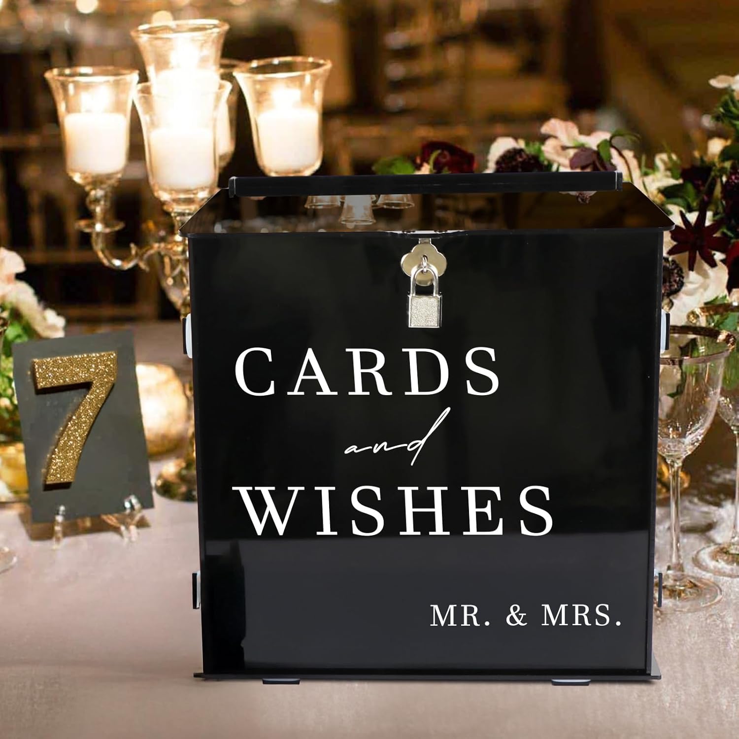 Black Acrylic Card Box with Slot and Lock