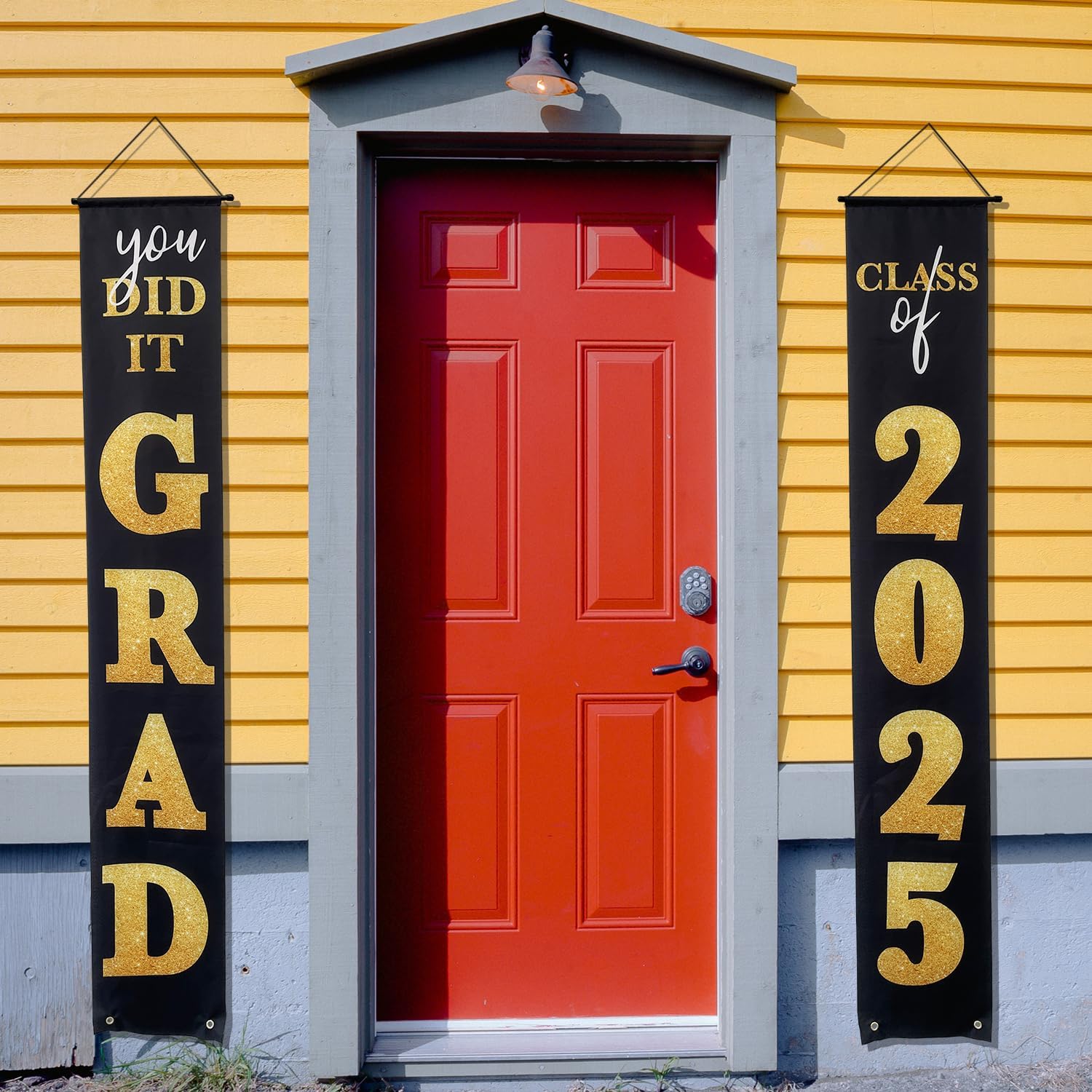 Class of 2025 Graduation Banner Black Gold Porch Sign