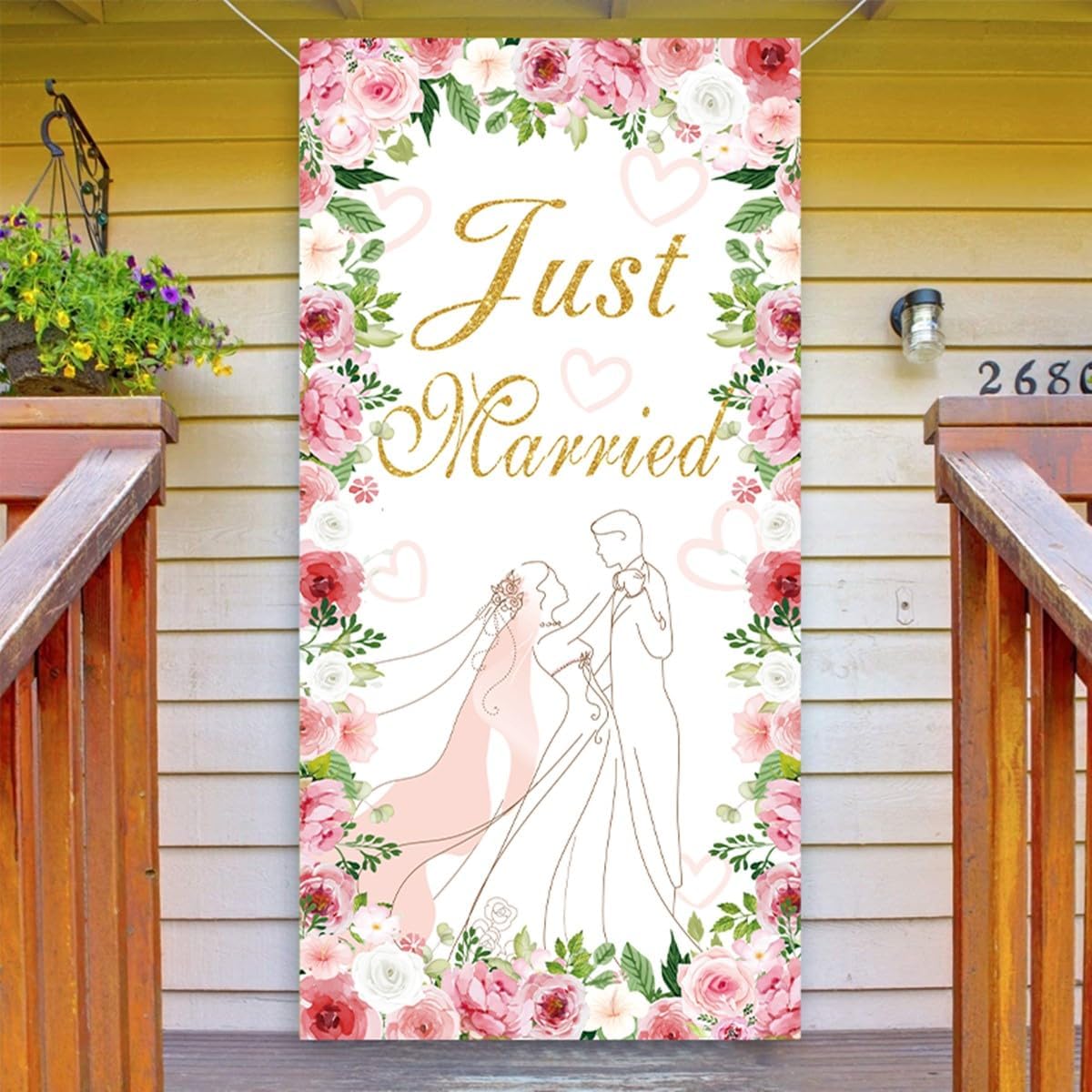 Just Married Wedding Door Cover with Hanging Banner