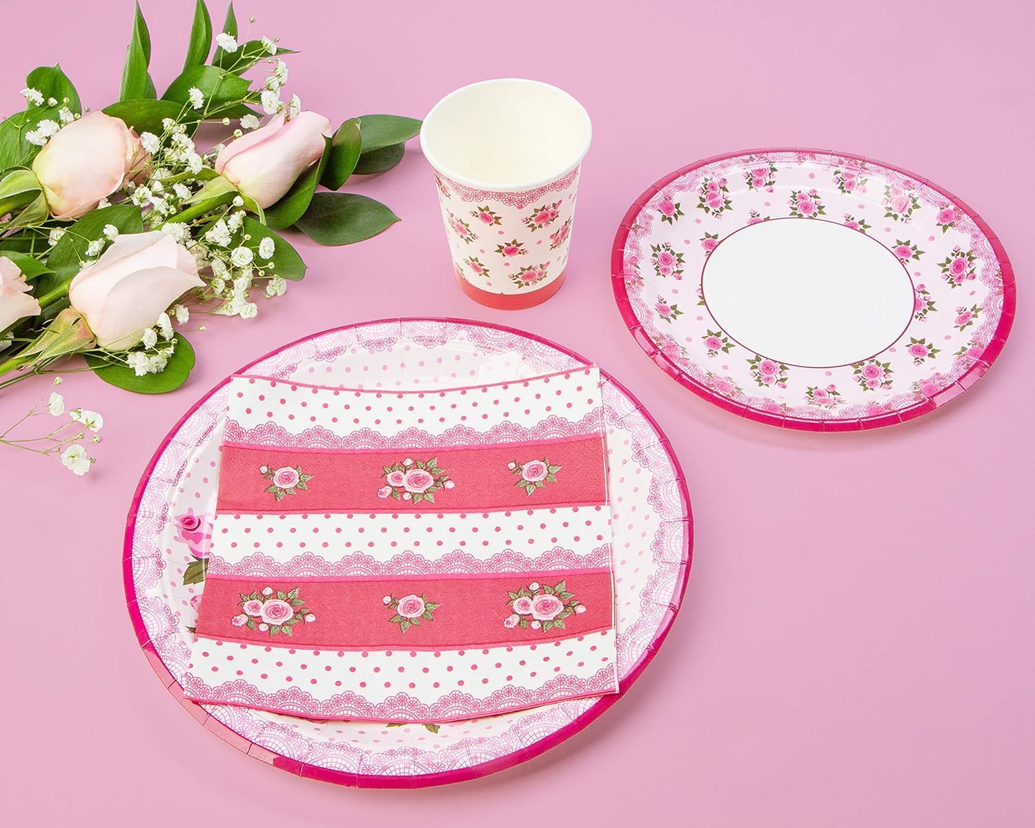 Royal Bluebonnet Floral Paper Plates and Napkins Set of 24
