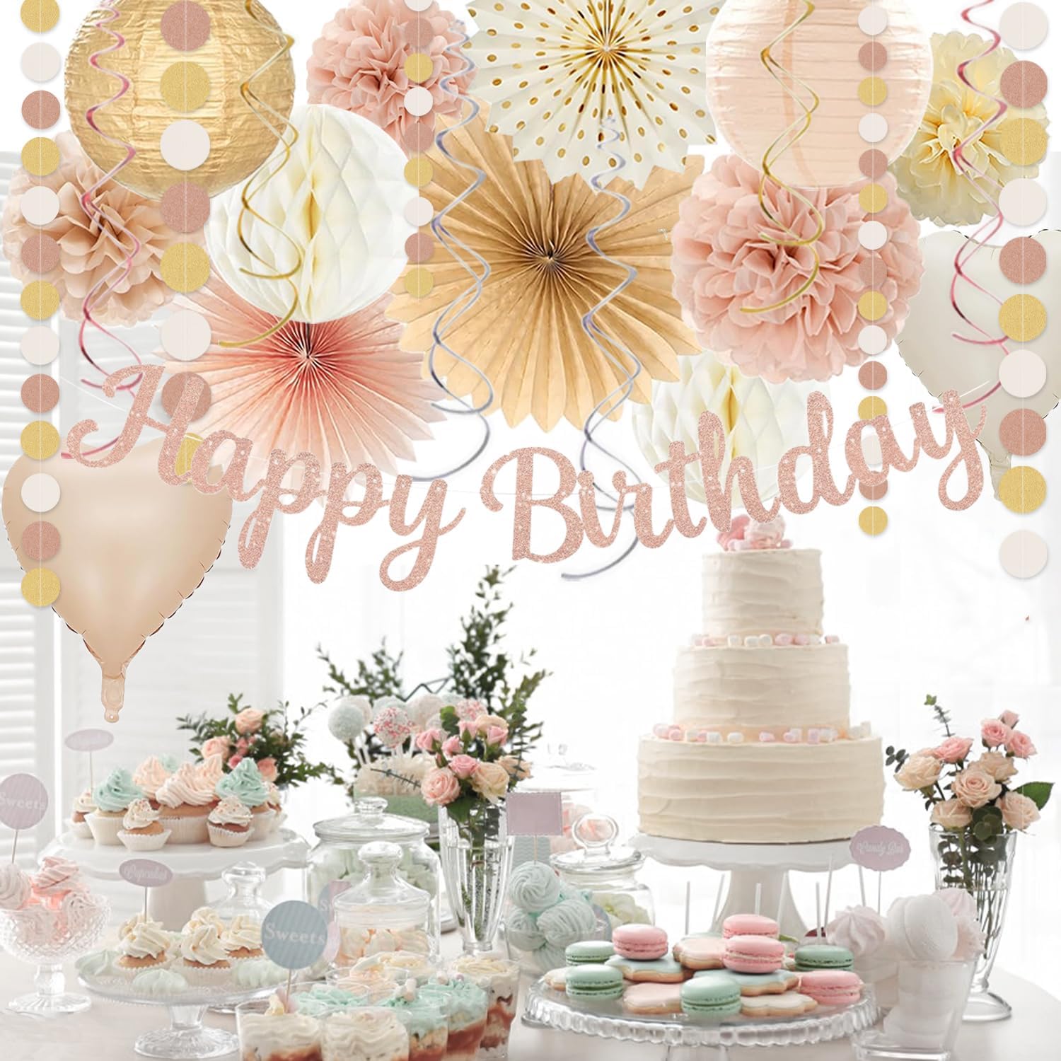Champagne Gold Beige Birthday Decorations for Women Girls