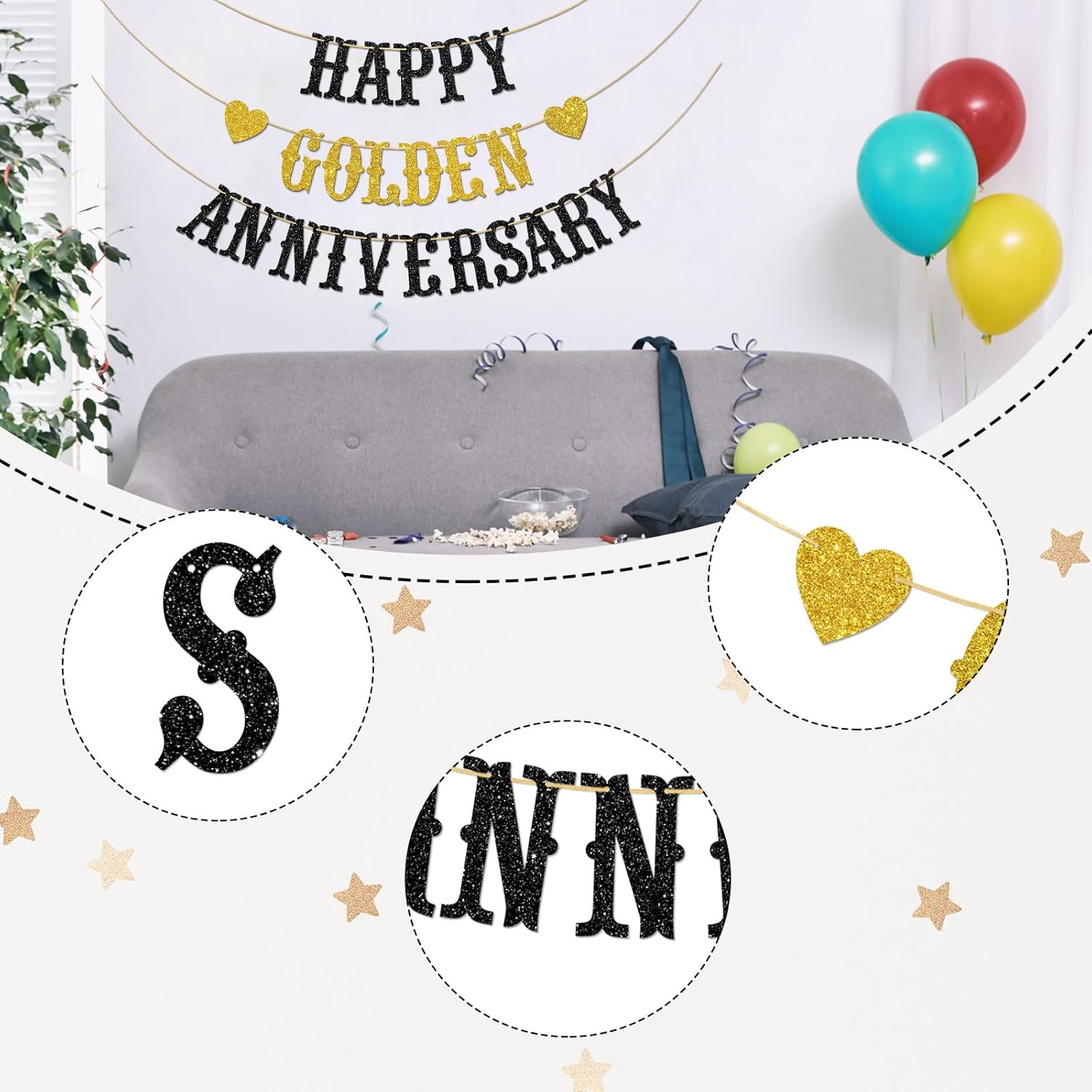 Happy Golden Anniversary Banner Wedding Party Decorations