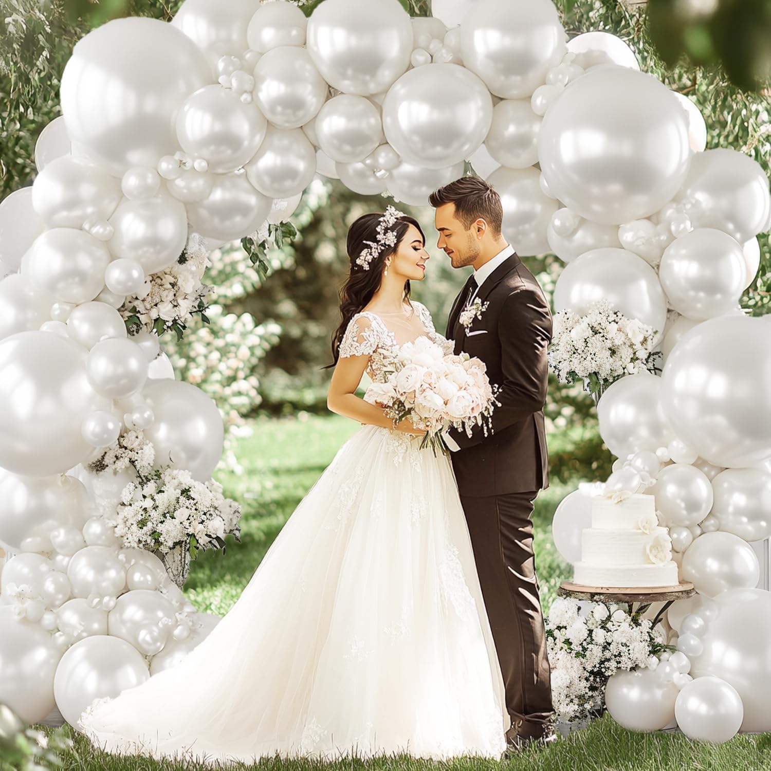 Pearl White Balloons Arch Kit with Different Sizes