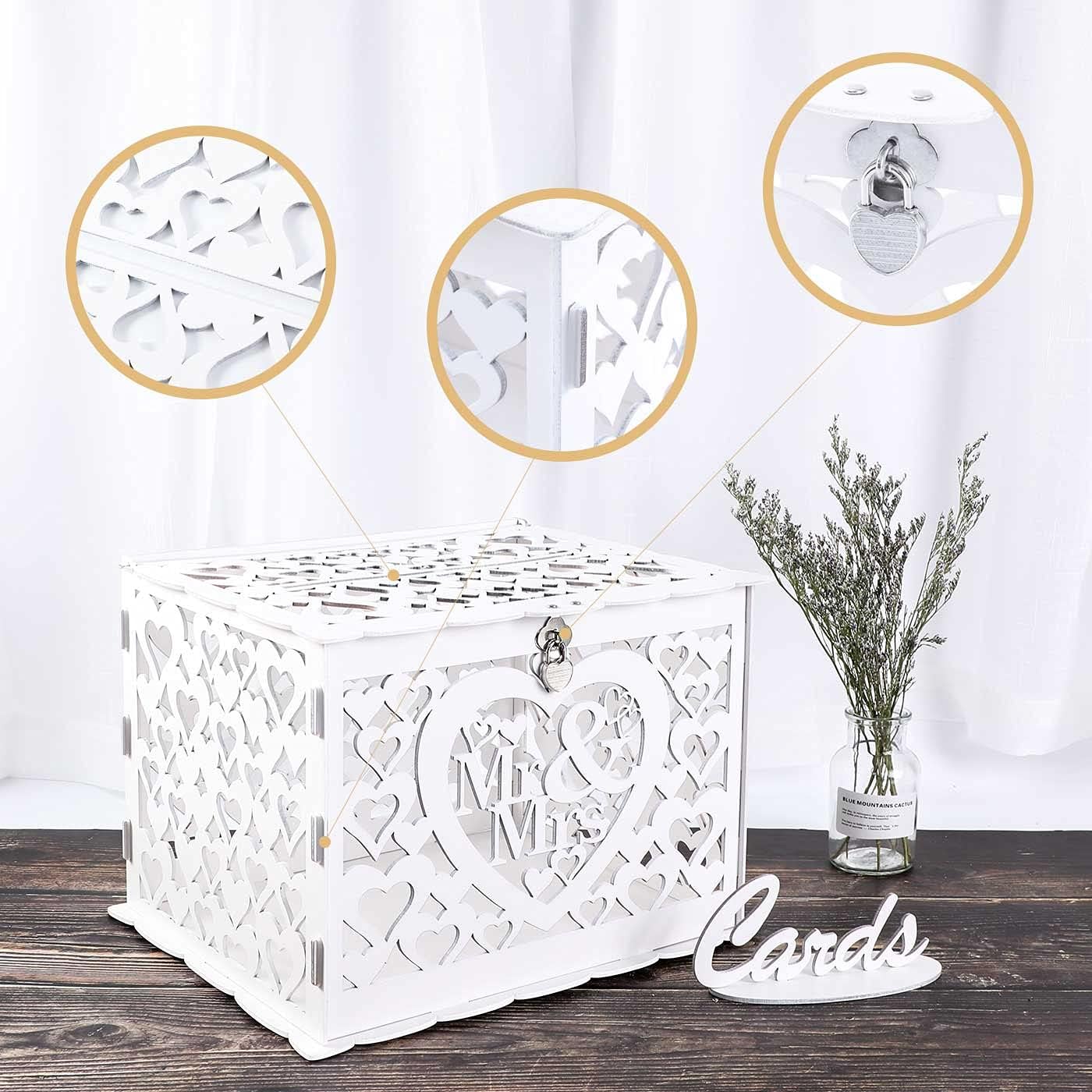 Ywlake Wedding Card Box Holder with Sign Mr Mrs Style