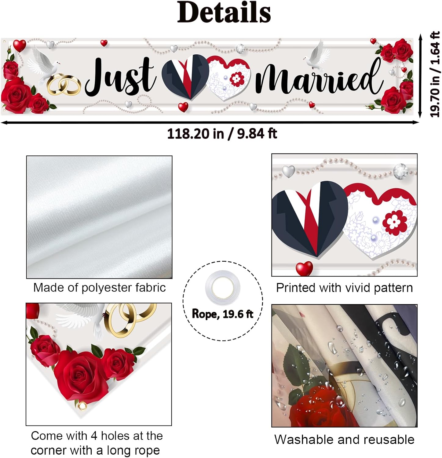 Labakita Large Just Married Banner for Wedding Ceremony Decorations