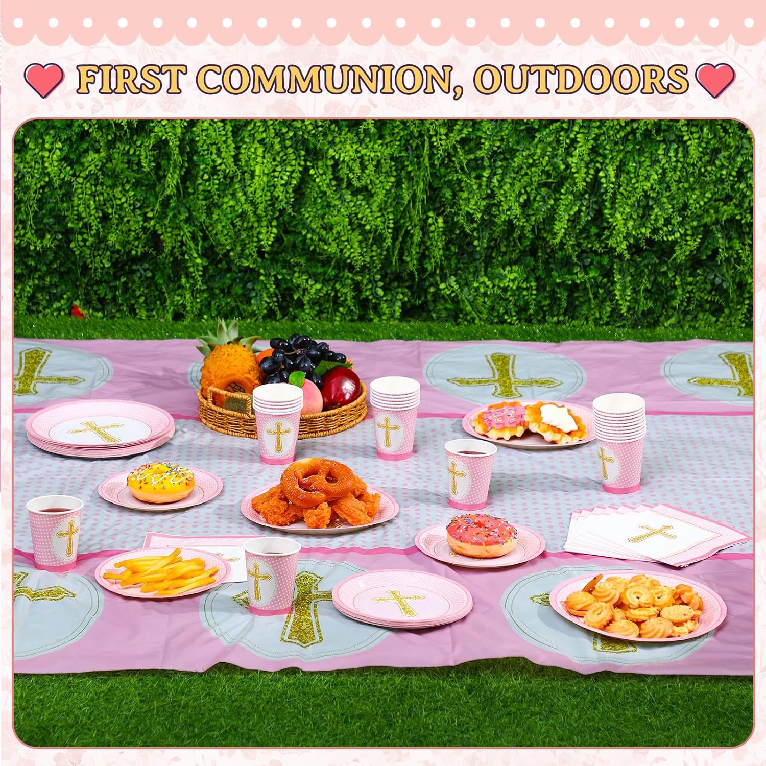 Oudain 2 Pcs Pink Cross Tablecloths for Baptism and First Communion