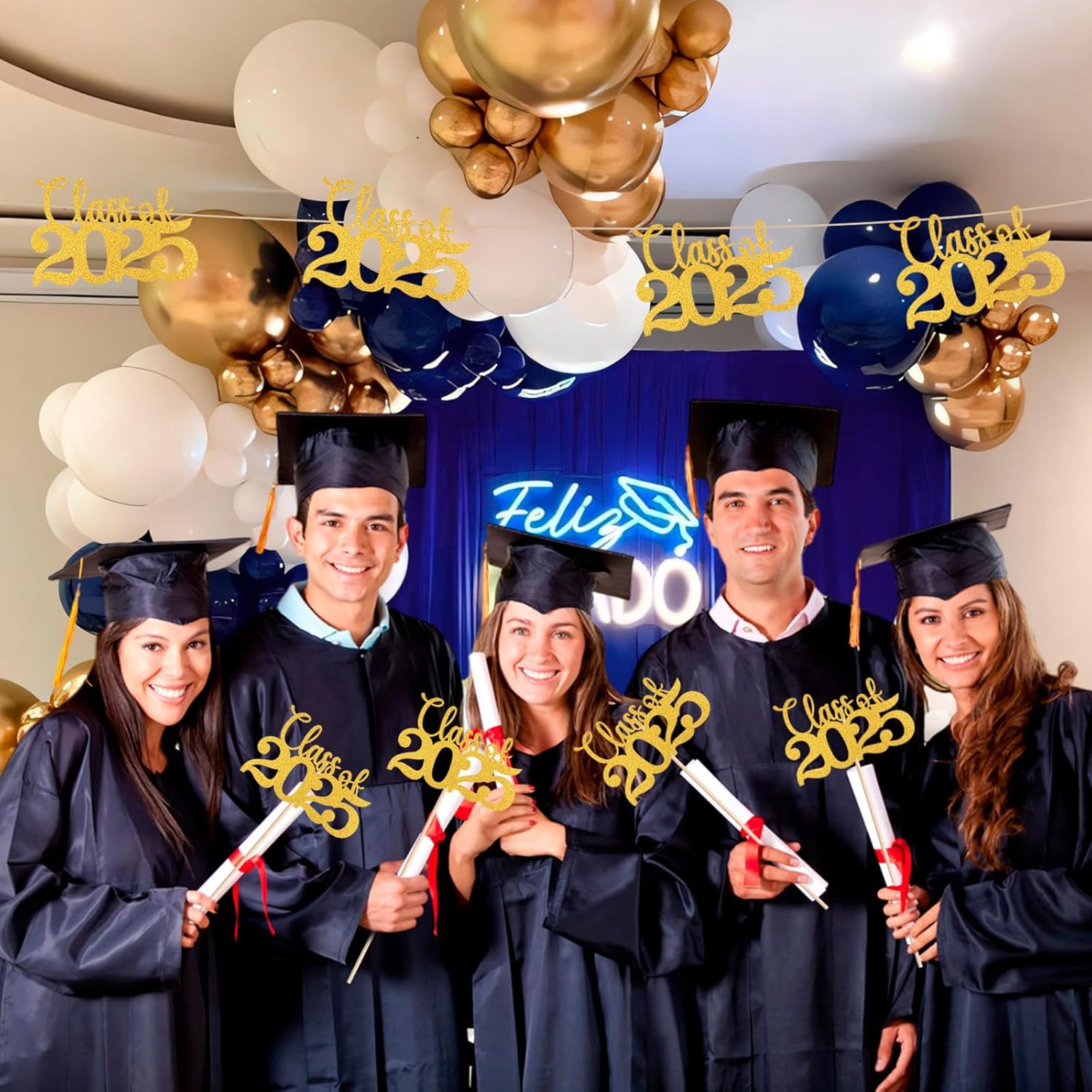 Class of 2025 Gold Glitter Centerpieces with Sticks