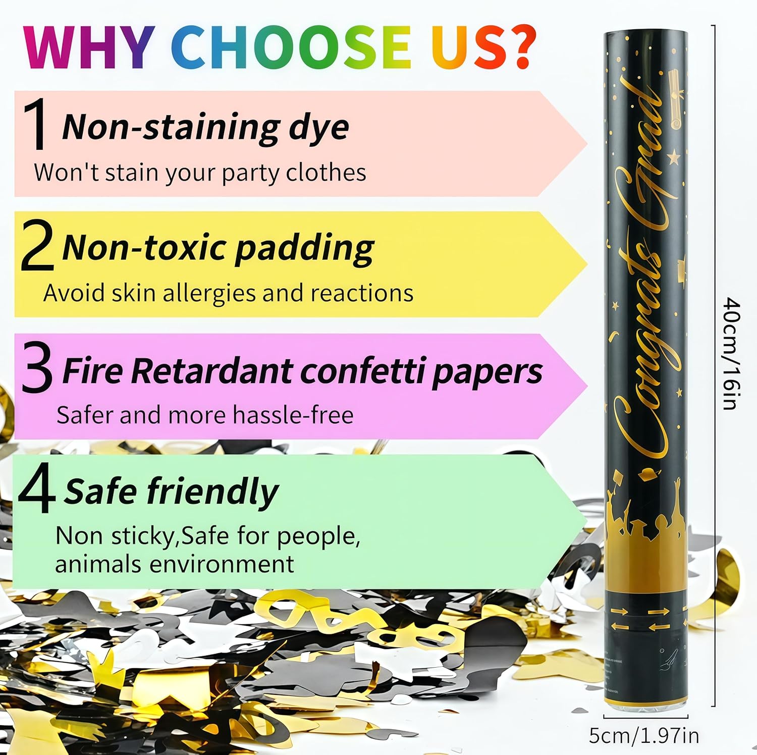 16 Inch Graduation Confetti Poppers 2 Pack