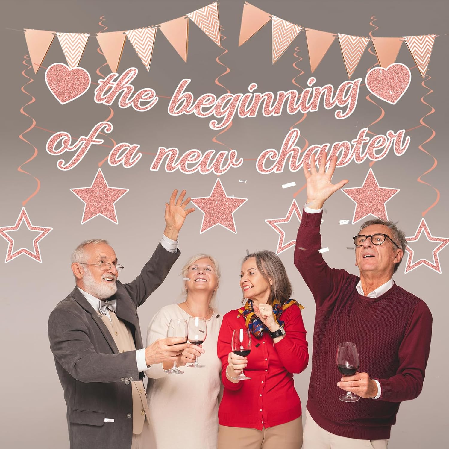 ITHKIRHO Graduation Banner Set - 8 Pcs Rose Gold Glitter Decorations