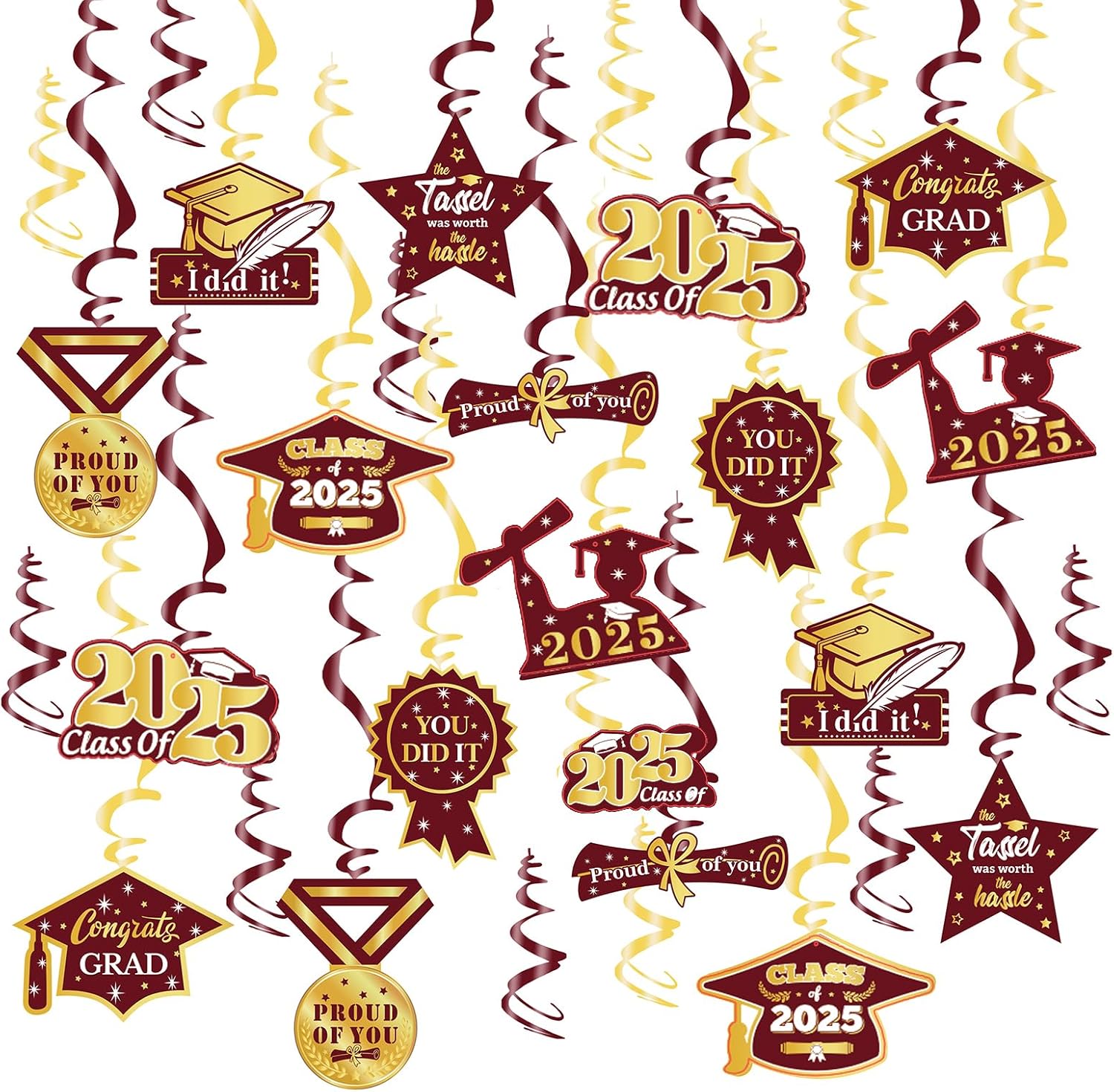 2025 Graduation Party Maroon Gold Decorations 30pcs