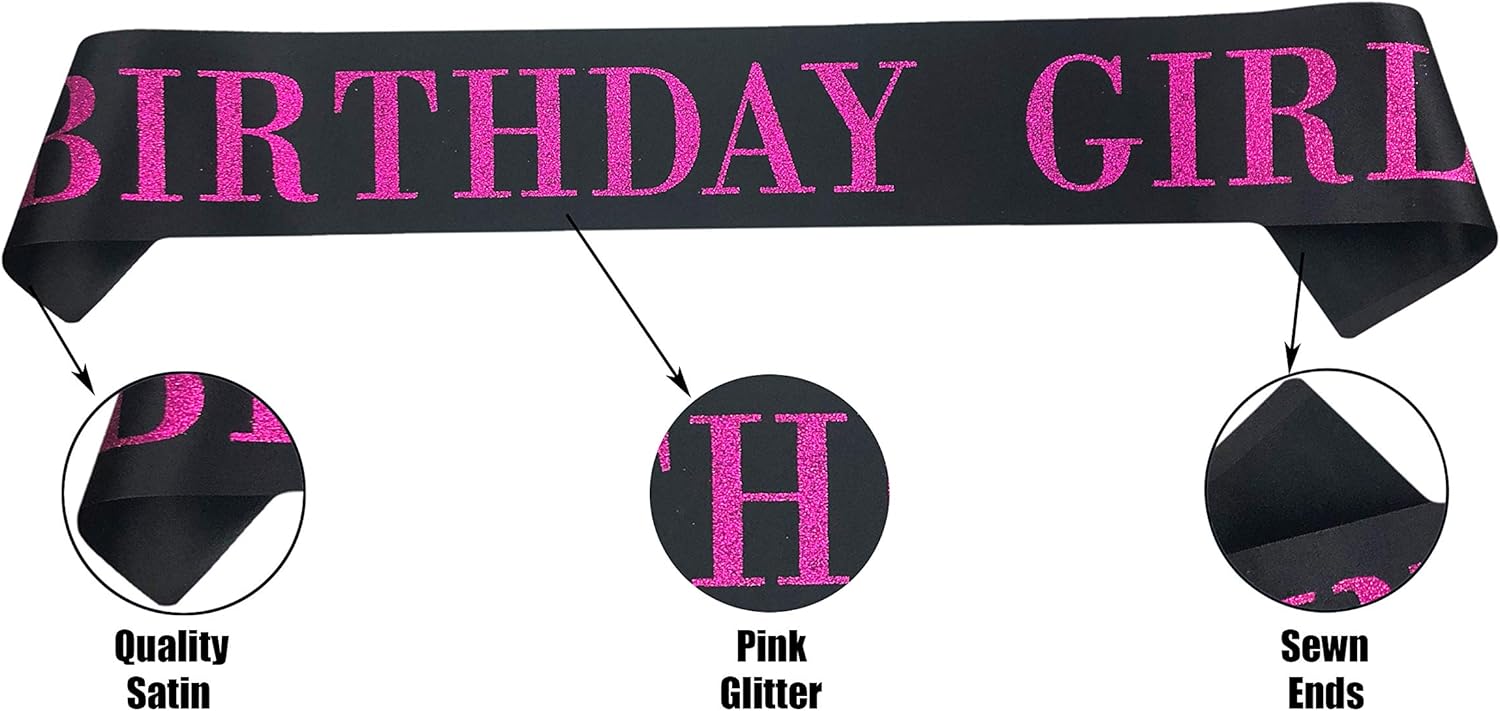 Birthday Girl Sash with Pink Glitter